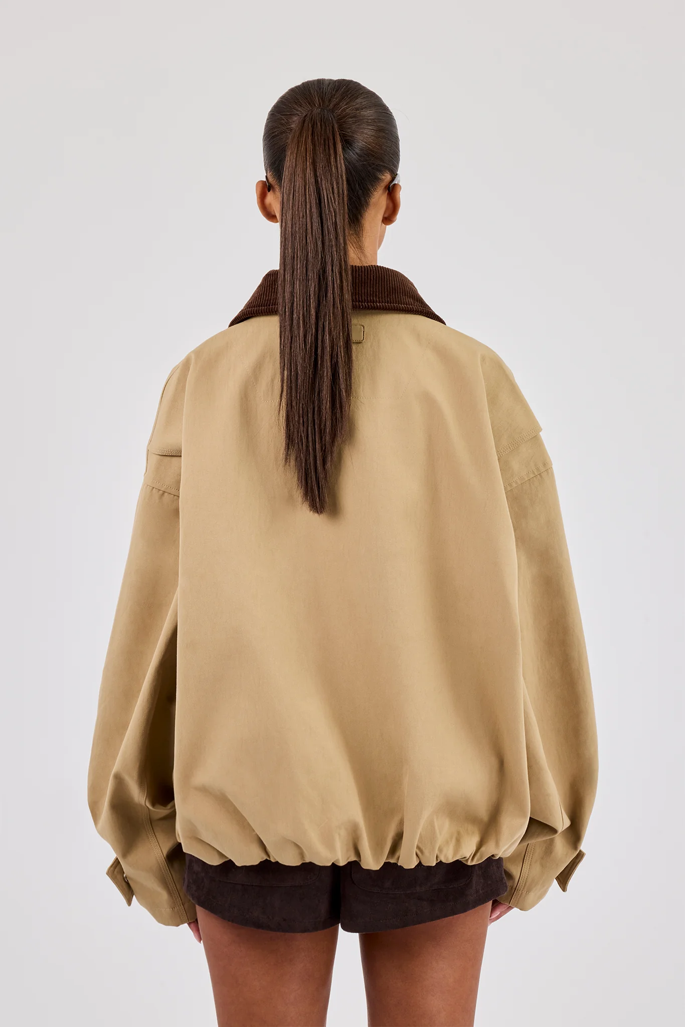 Oversized Twill Harrington Jacket - Beige - Image 4