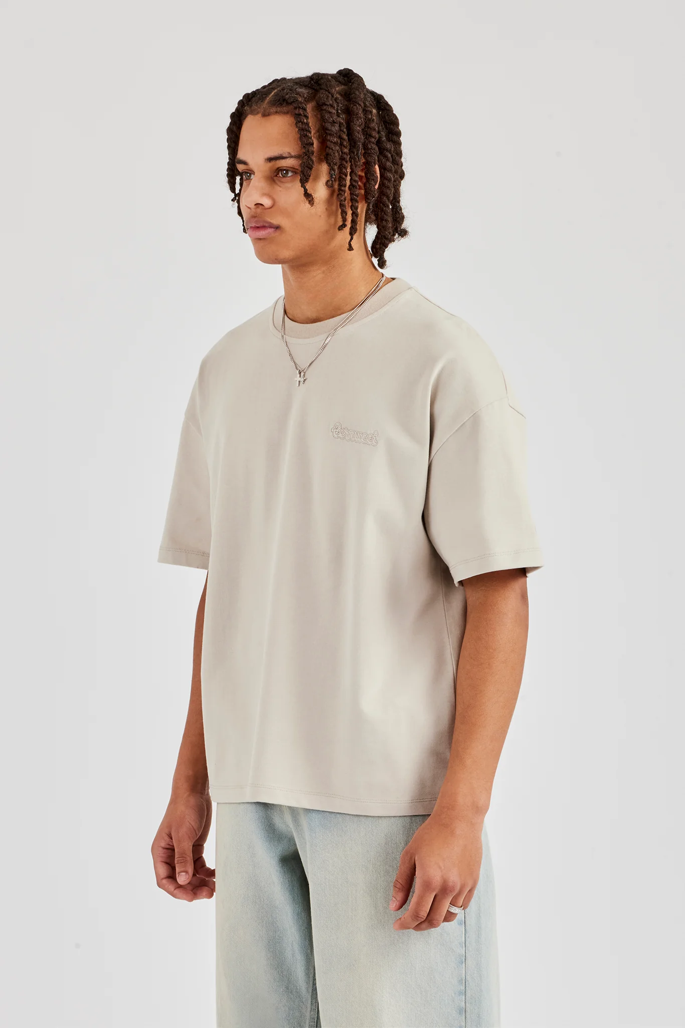 Oversized Washed Logo Embroidered T-Shirt - Washed Stone - Image 2