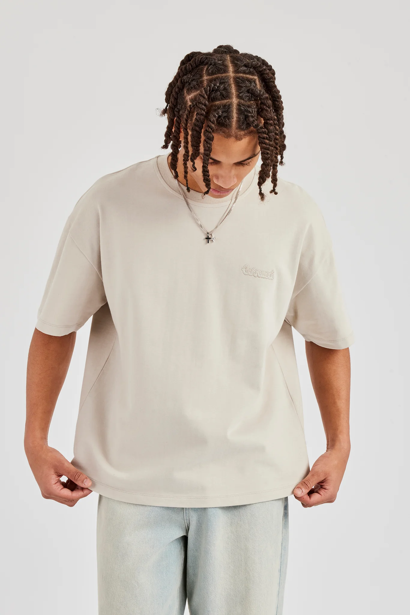 Oversized Washed Logo Embroidered T-Shirt - Washed Stone - Image 4