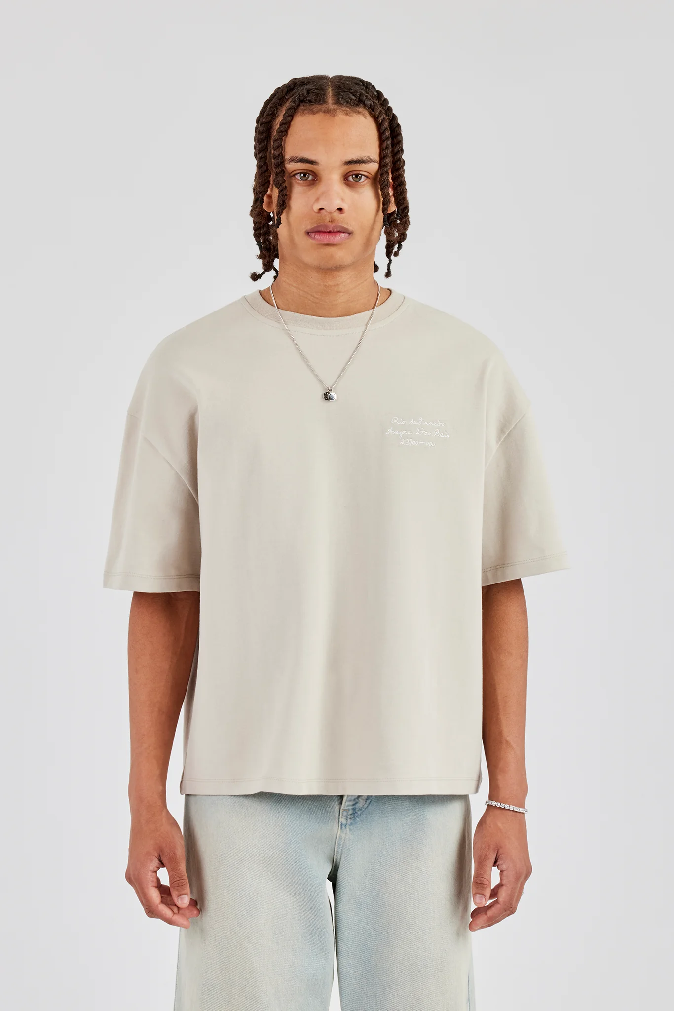 Oversized Washed Text T-Shirt - Washed Stone - Image 2