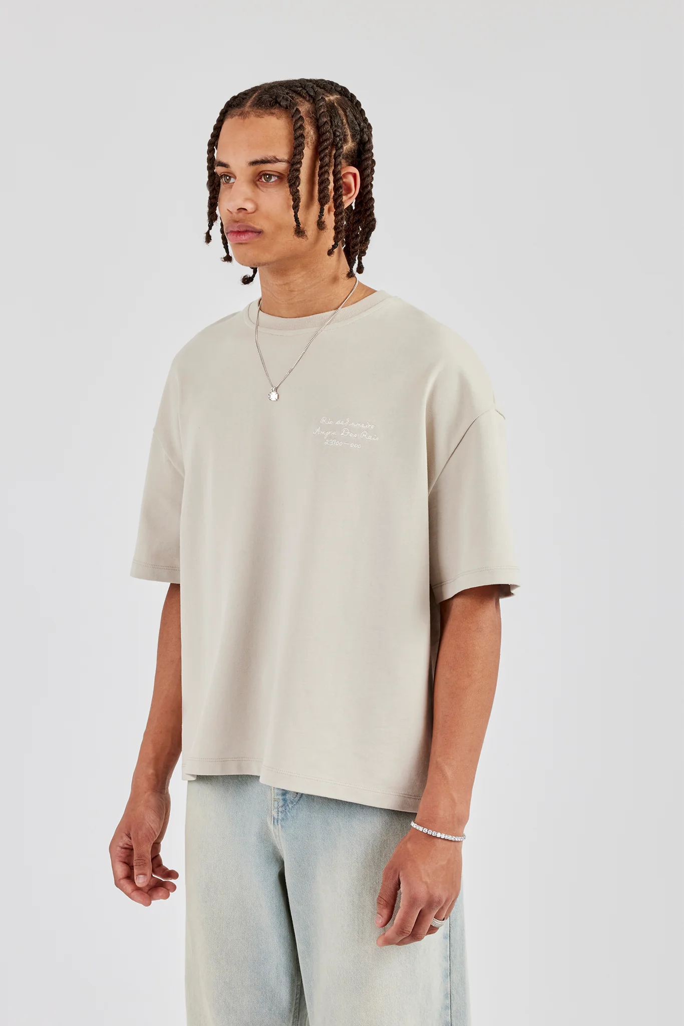 Oversized Washed Text T-Shirt - Washed Stone - Image 3