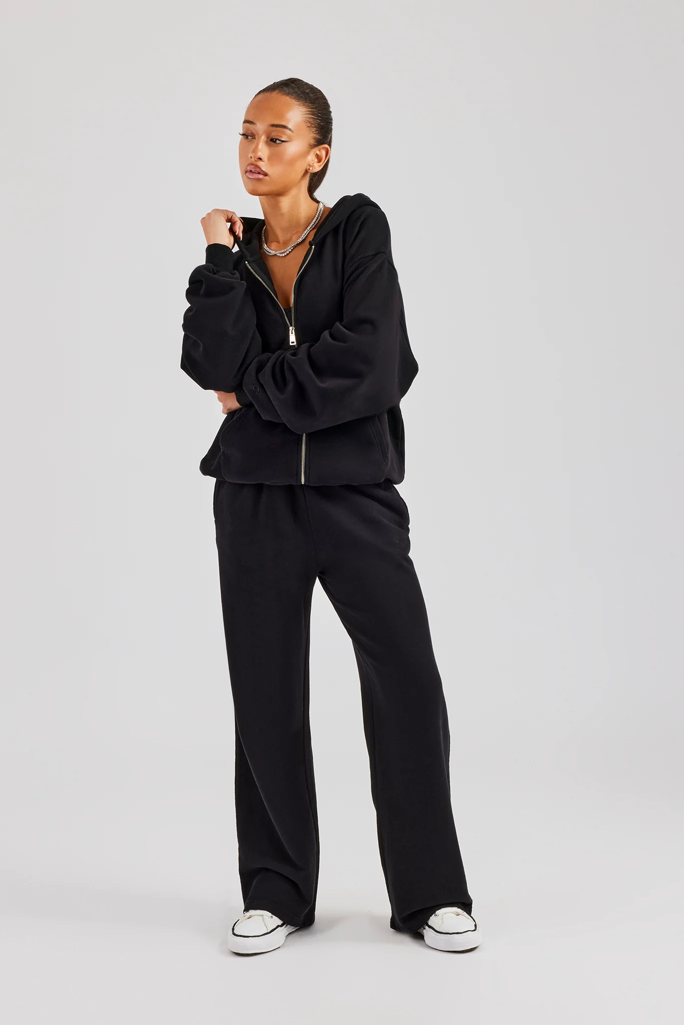 Oversized Zip Hoodie - Black - Image 3
