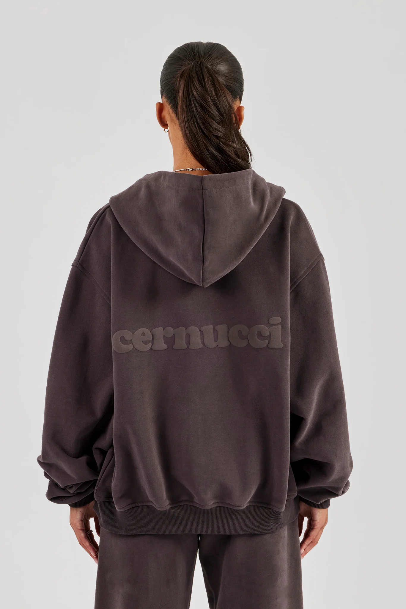 Oversized Zip Through Hoodie - Coffee - Image 3