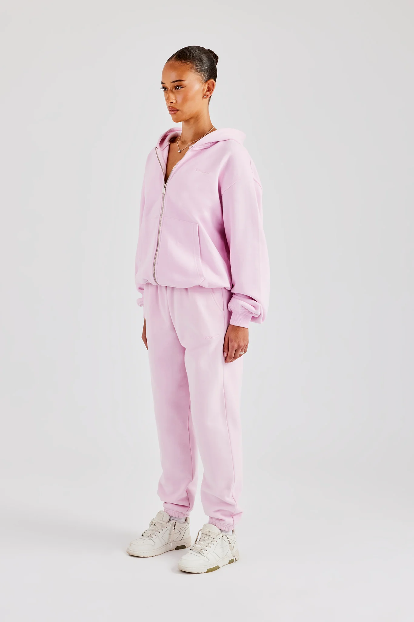 Oversized Zip Through Hoodie & Cuffed Joggers - Pink - Image 2
