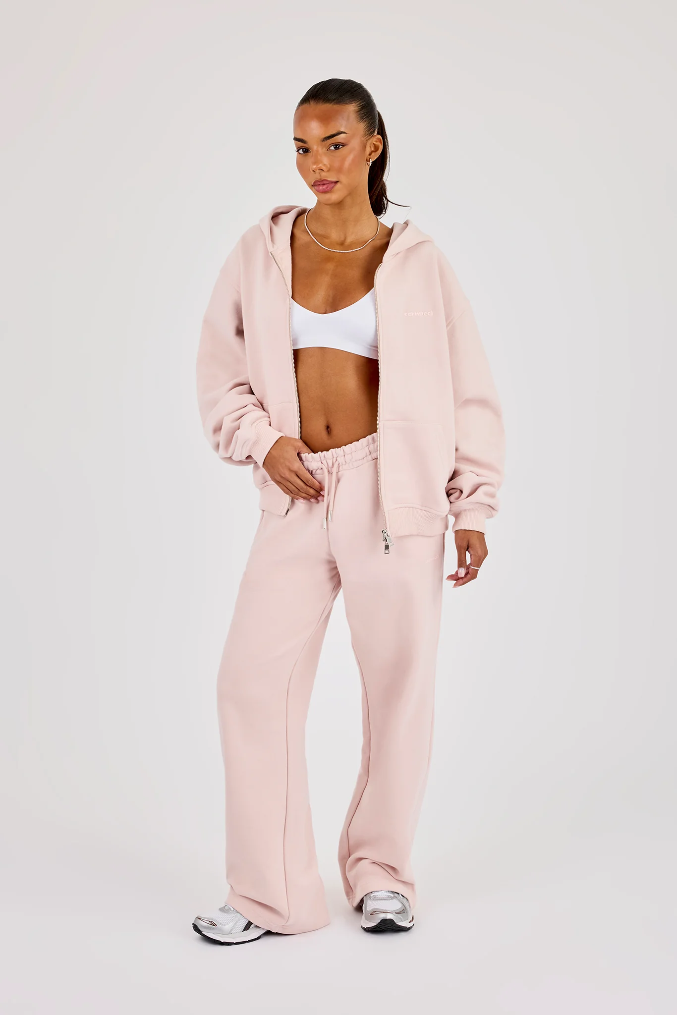 Oversized Zip Through Hoodie - Dusty Pink - Image 2