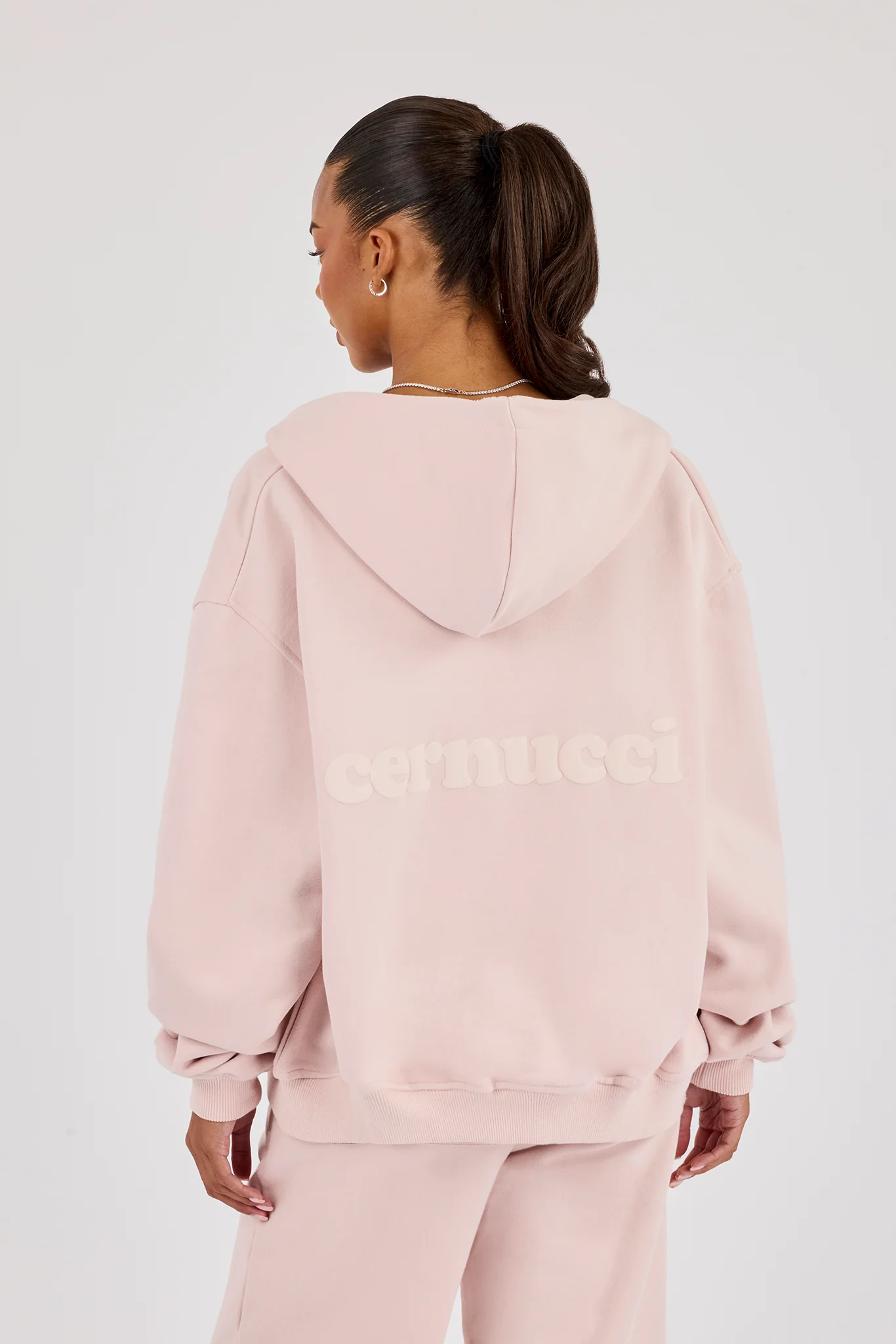 Oversized Zip Through Hoodie - Dusty Pink - Image 4