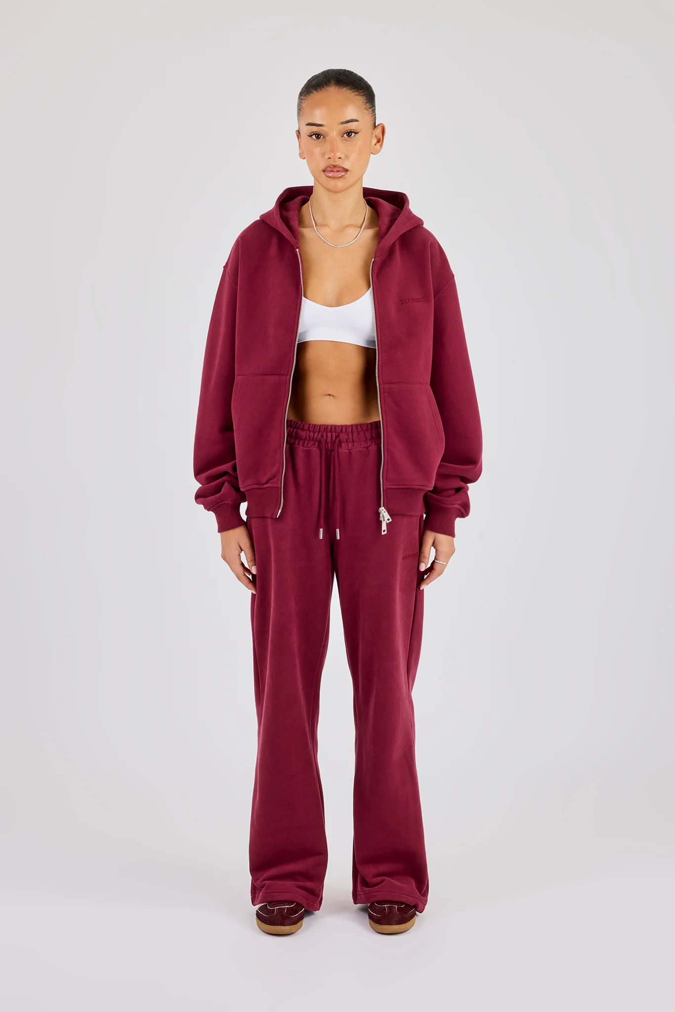 Oversized Zip Through Hoodie & Jogger - Burgundy - Image 3