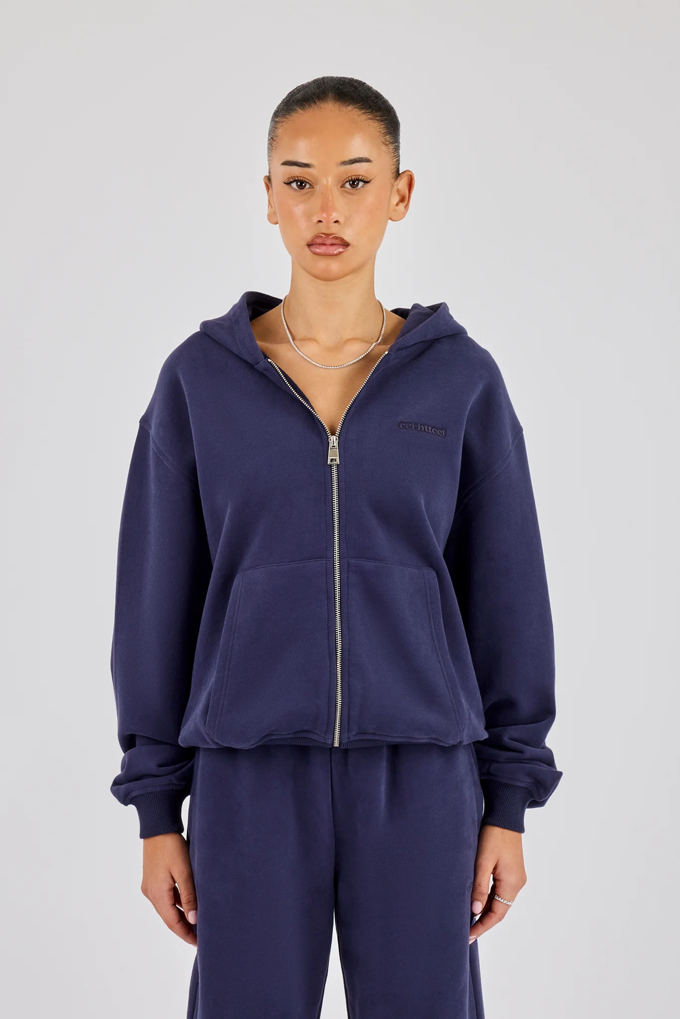 Oversized Zip Through Hoodie - Navy - Image 3