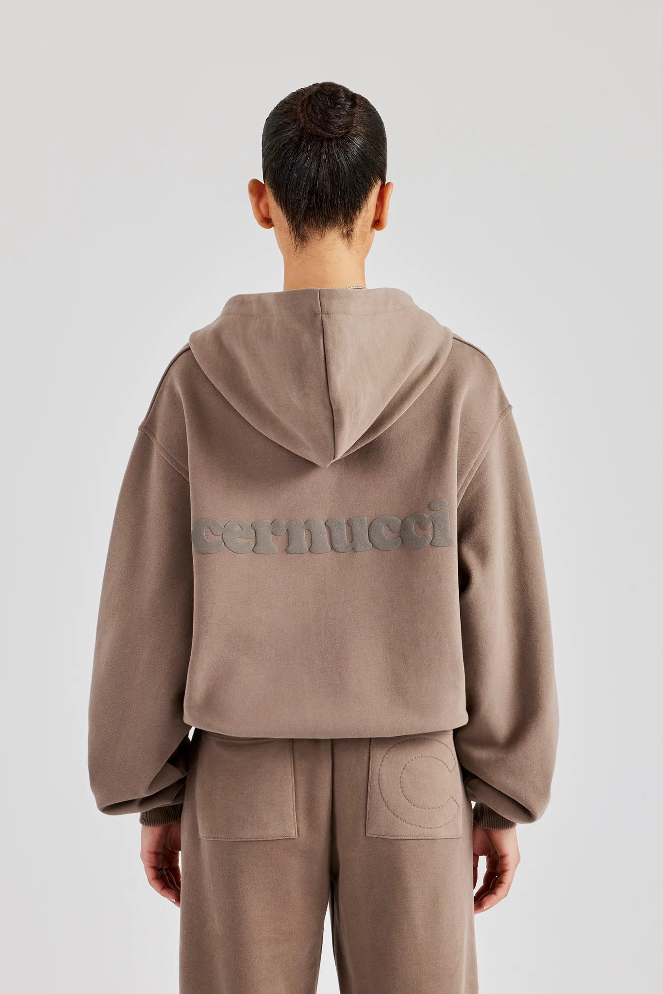 Oversized Zip Through Hoodie - Taupe - Image 3