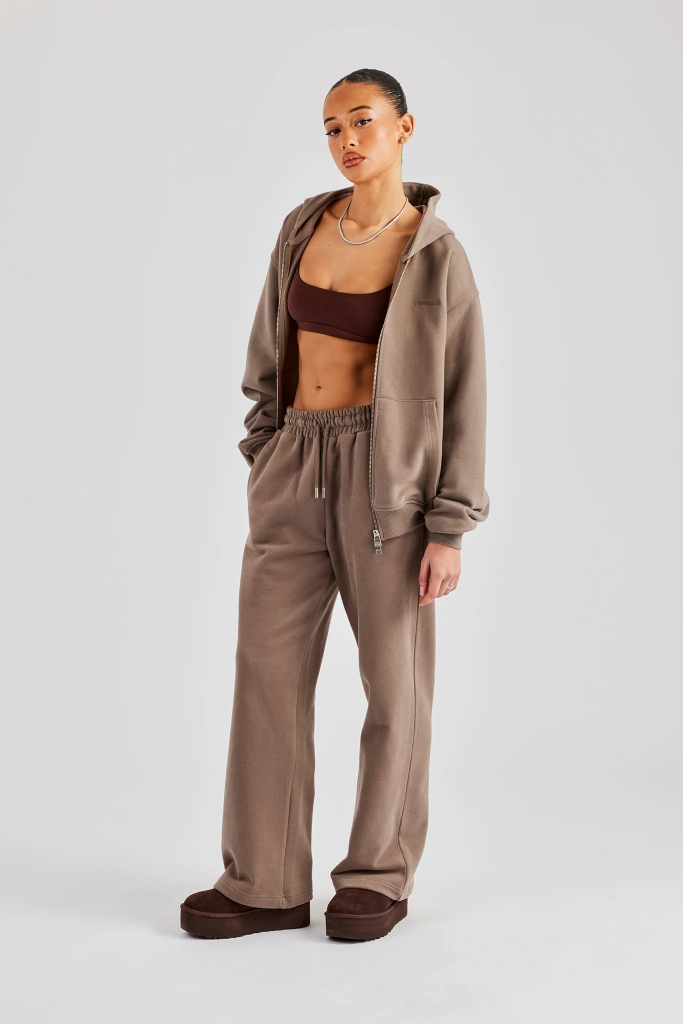 Oversized Zip Through Hoodie - Taupe - Image 4
