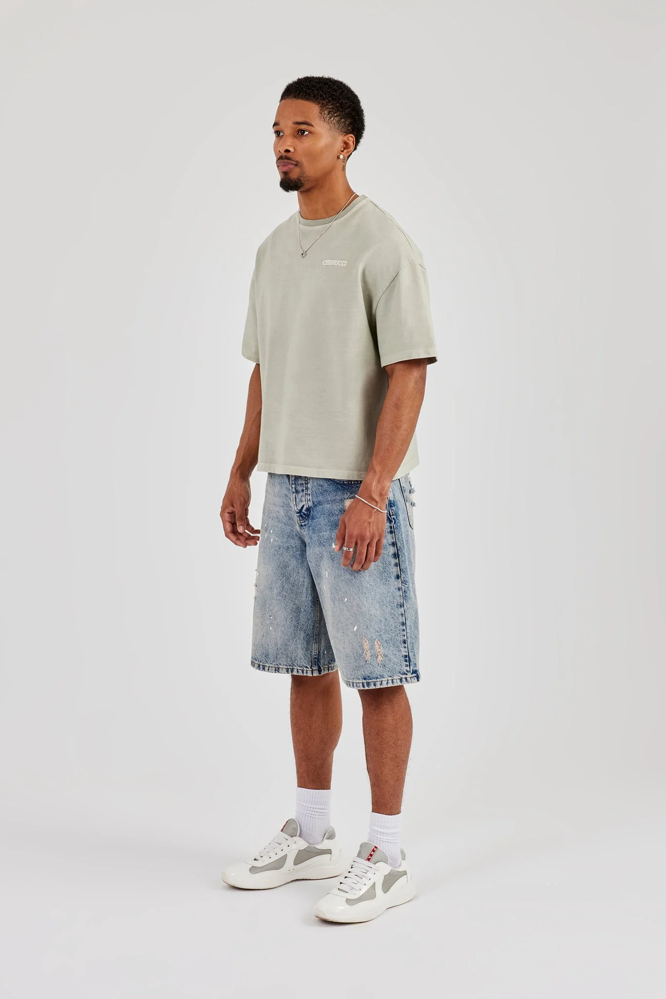Paint Splatter Denim Bermuda Jorts - Antique Wash - Image 4