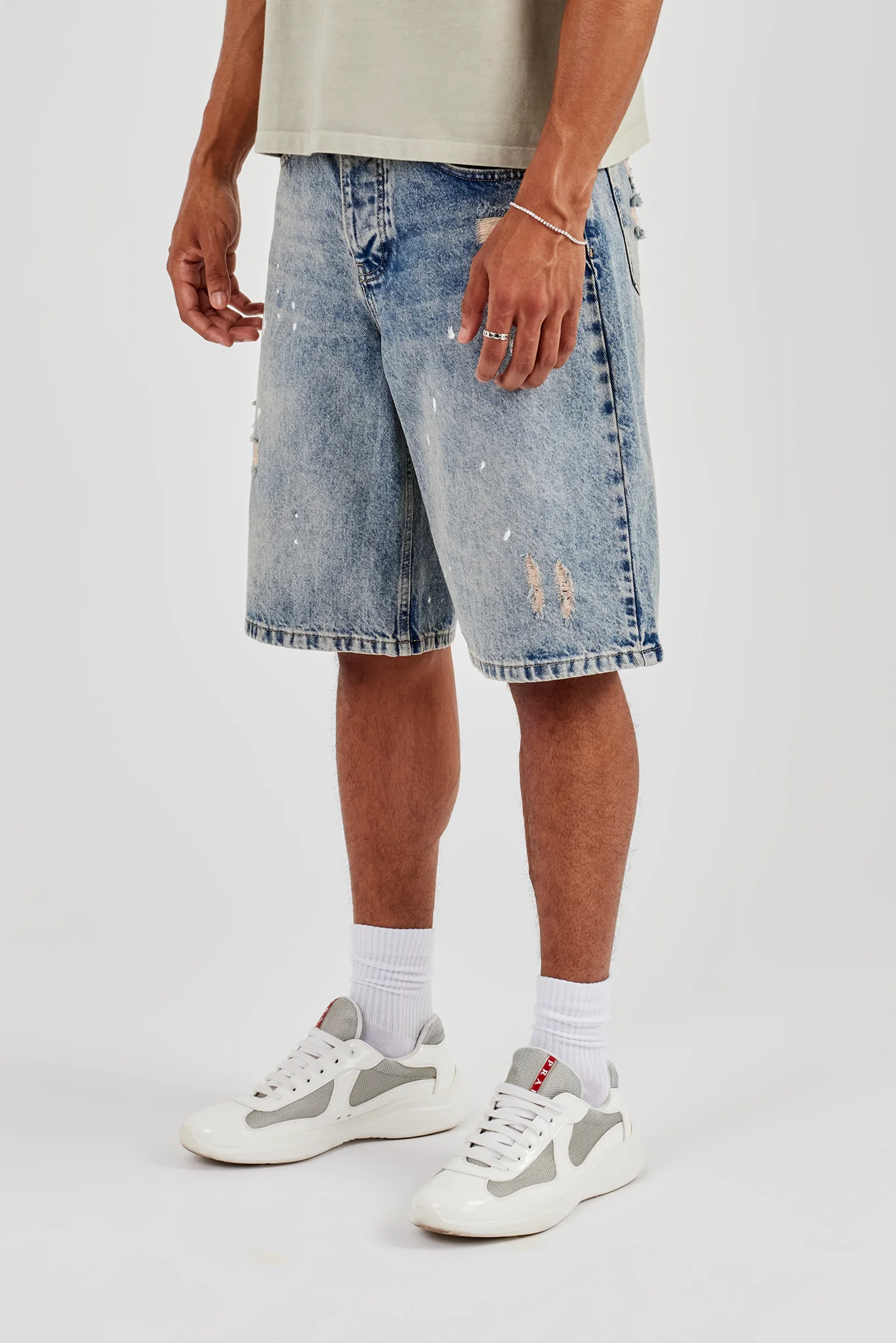 Paint Splatter Denim Bermuda Jorts - Antique Wash - Image 7