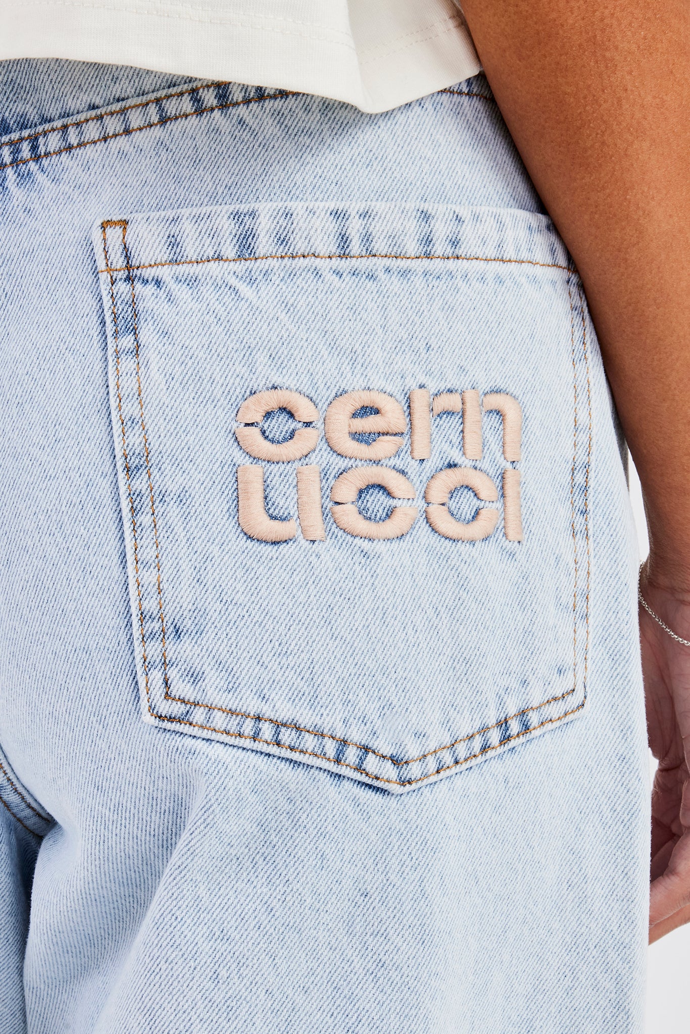 Embroidered Baggy Jean - Ice Blue - Image 4