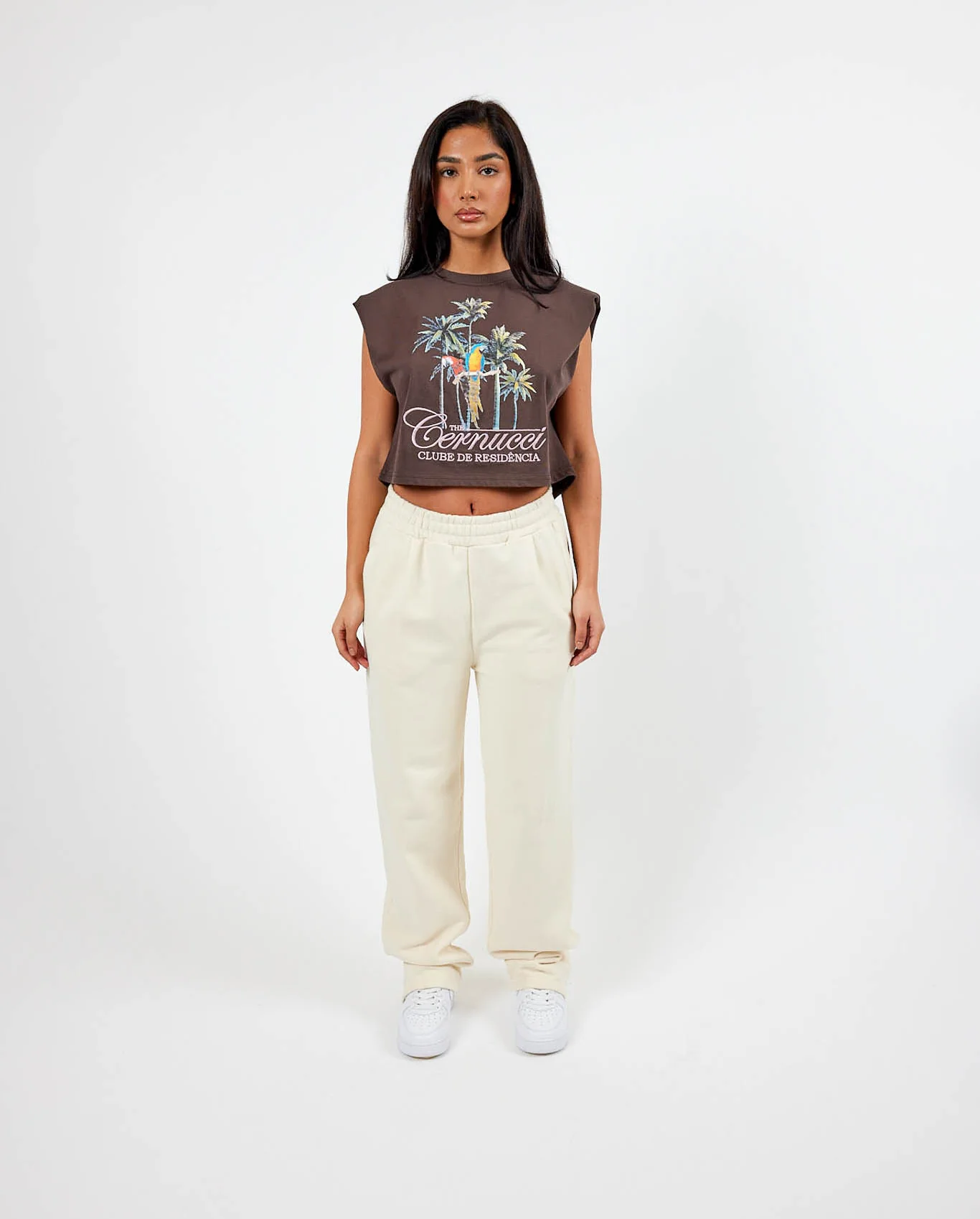 Palm Print Cropped Tank - Chocolate - Image 2