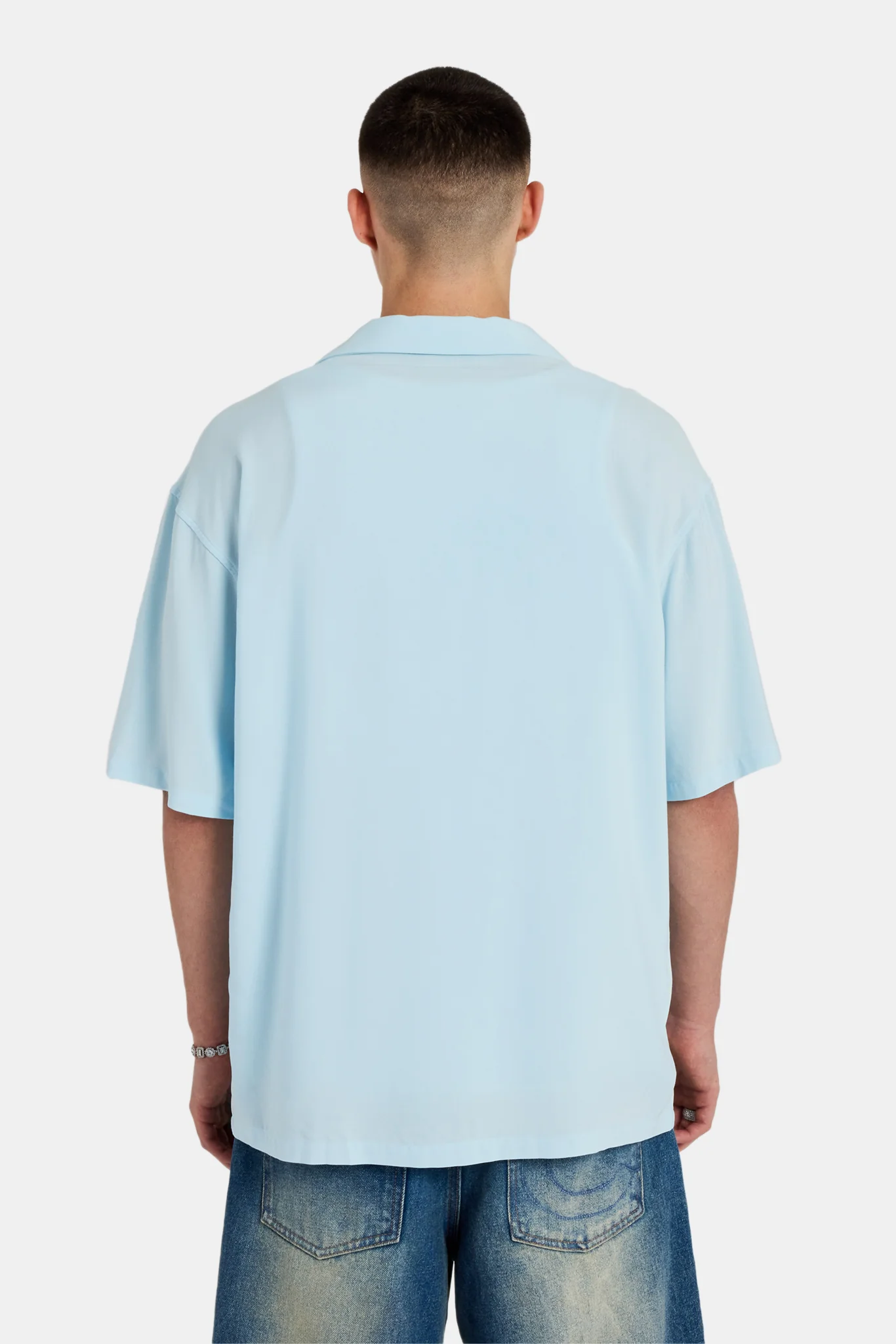 Palm Print Shirt - Light Blue - Image 3