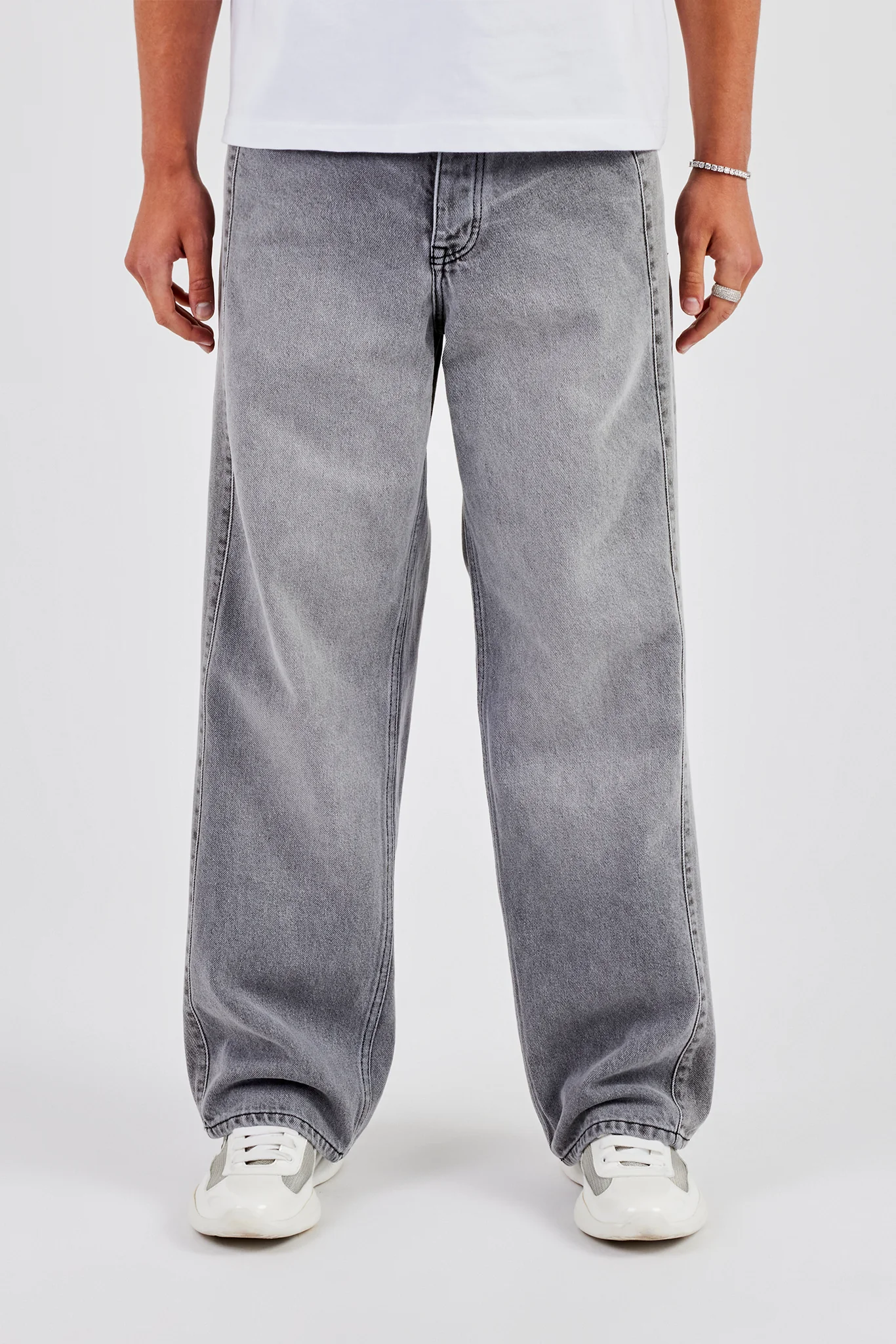 Panelled Baggy Jean - Washed Grey - Image 2