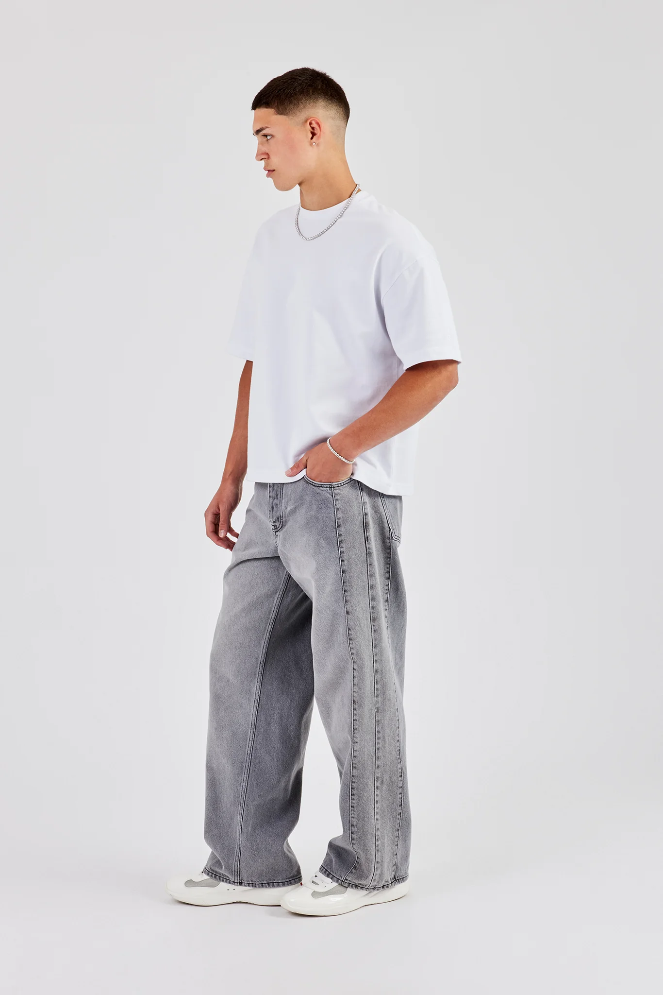 Panelled Baggy Jean - Washed Grey - Image 6