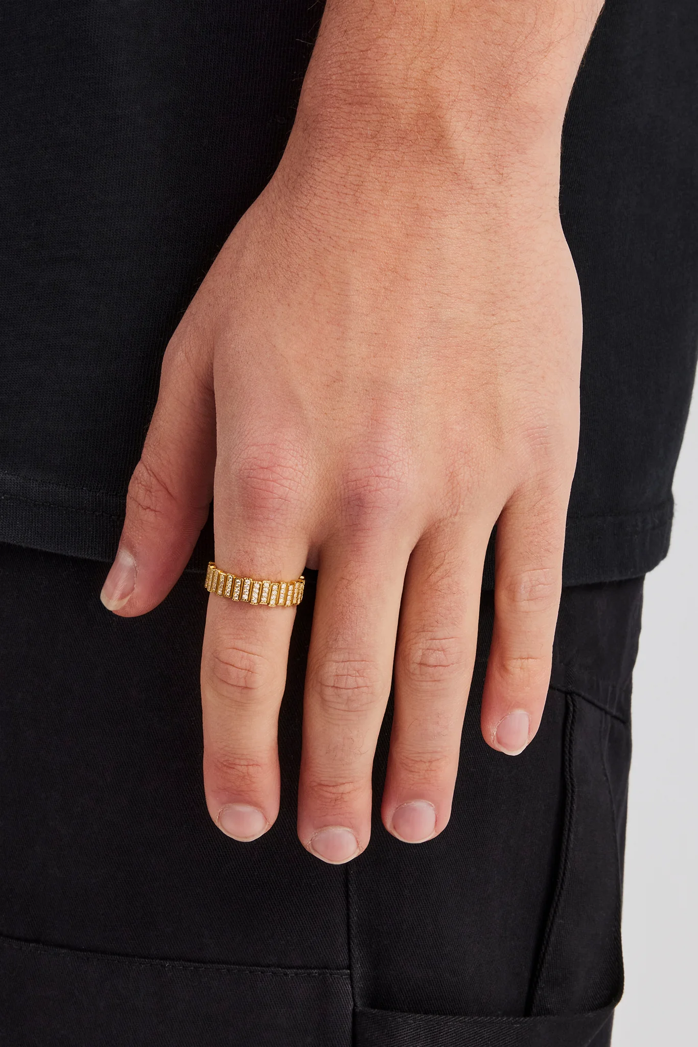 Panelled Iced Ring - 6mm - Gold - Image 2
