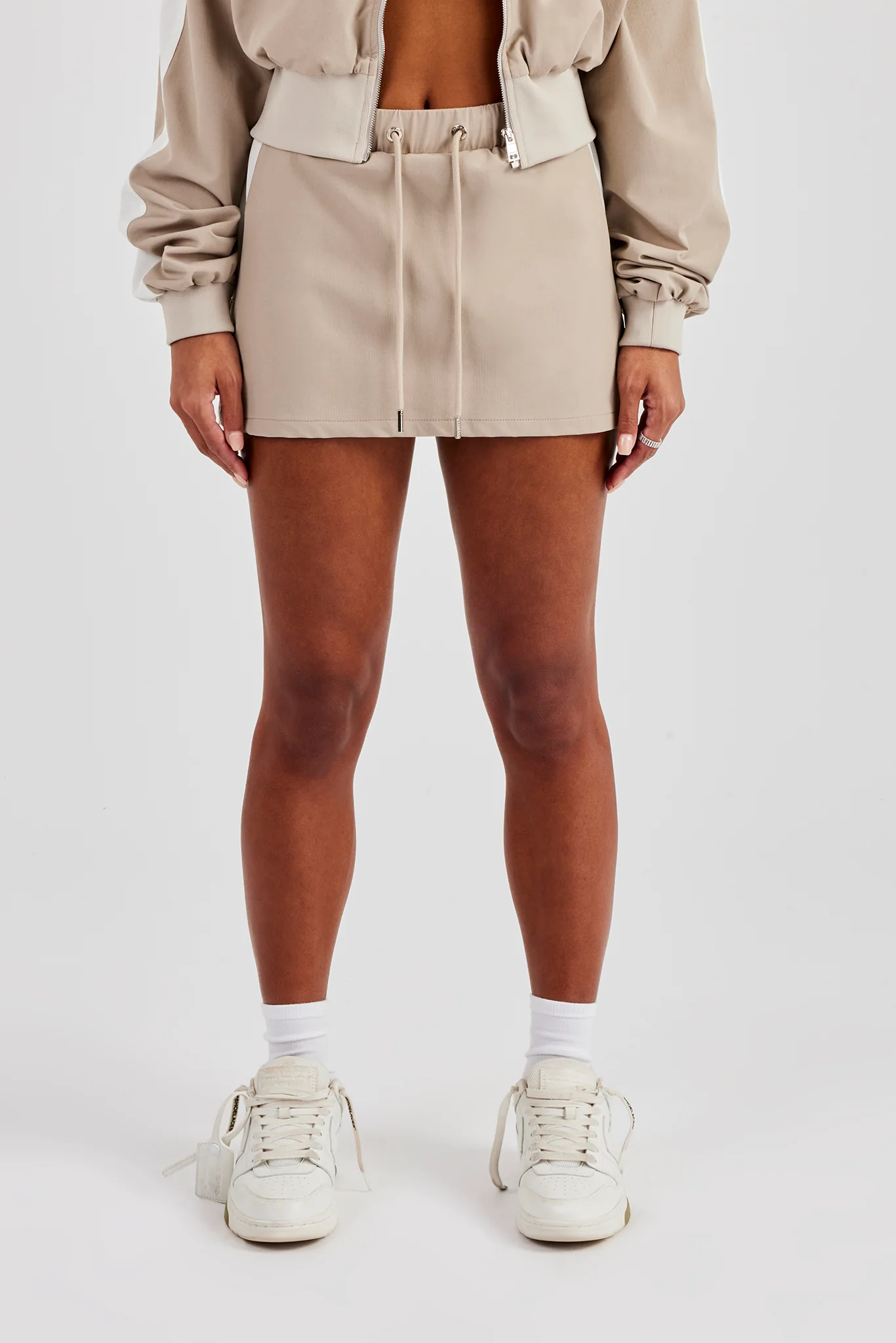 Panelled Nylon Mini Skirt - Stone - Image 5