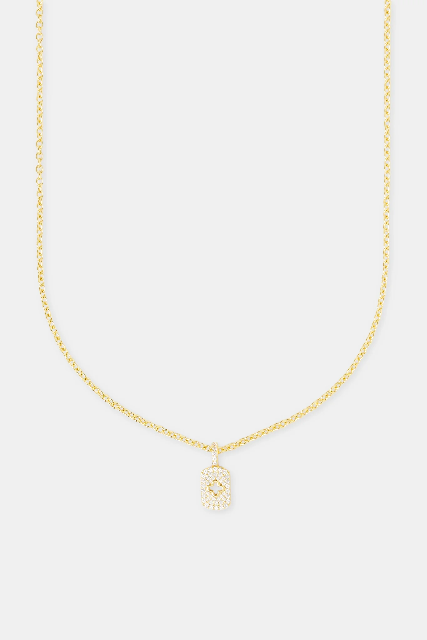 Pave Cut Out Motif Tag Necklace - 15mm - Gold - Image 2