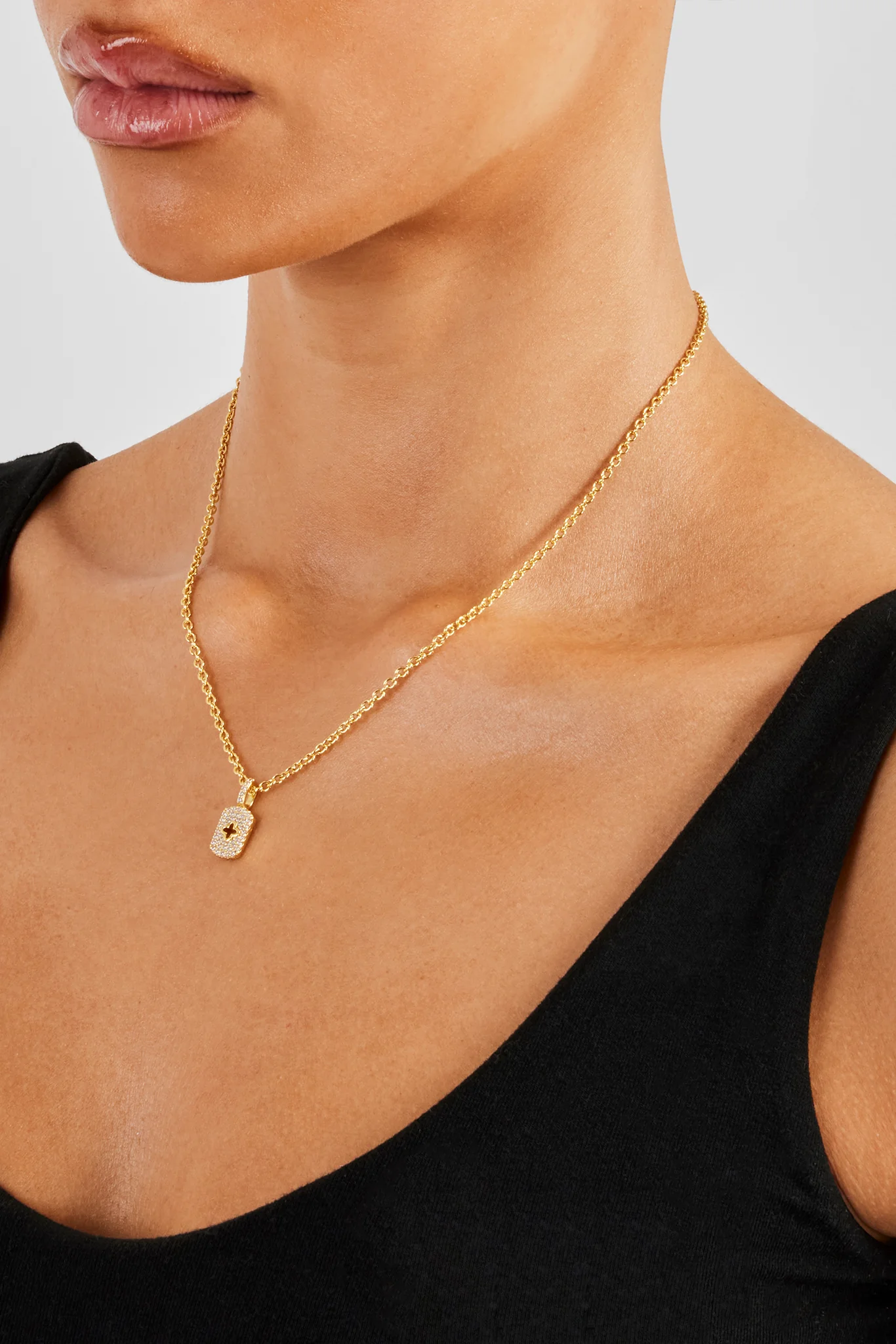 Pave Cut Out Motif Tag Necklace - 15mm - Gold - Image 3