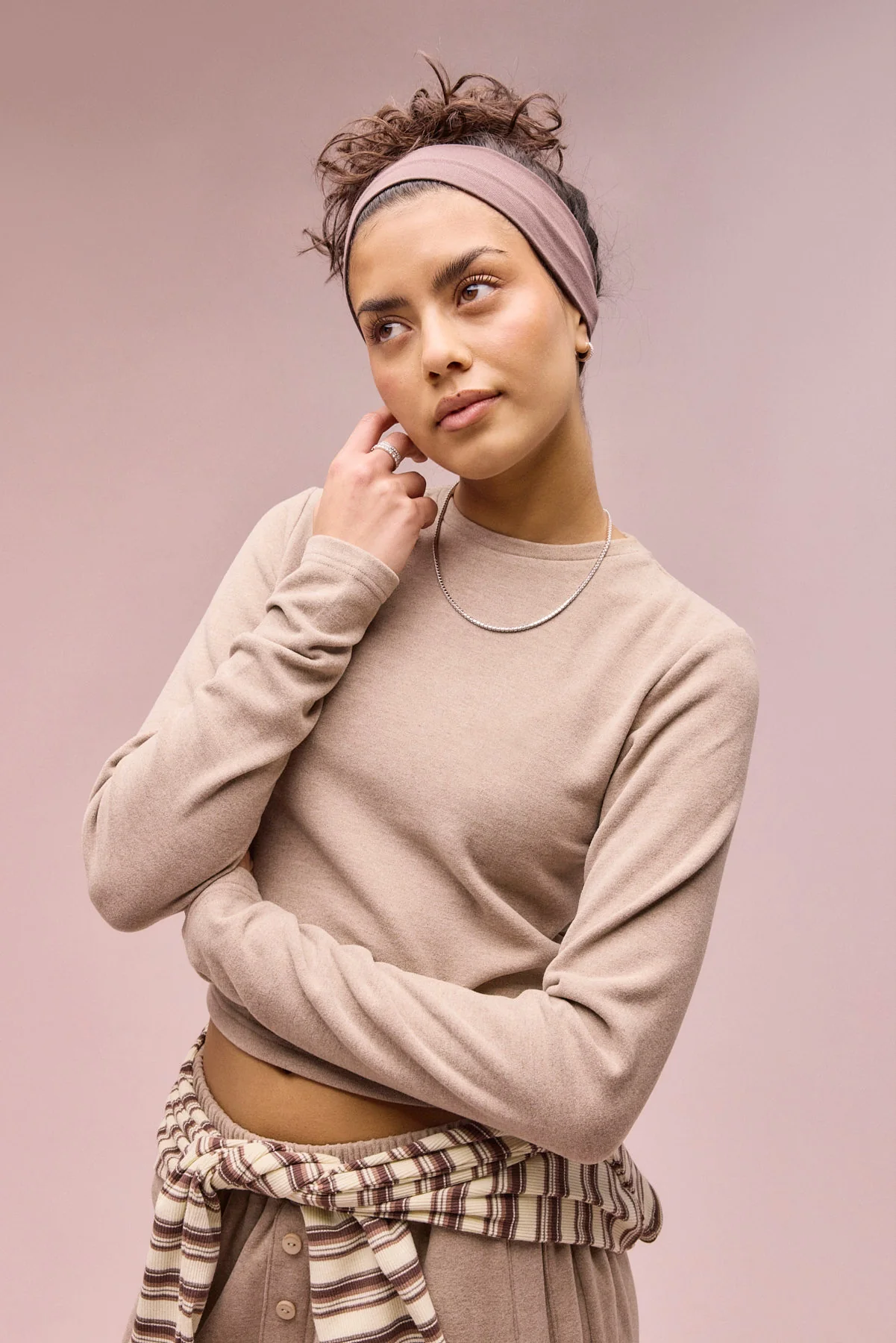 Peached Soft Touch Long Sleeve Top - Taupe - Image 2