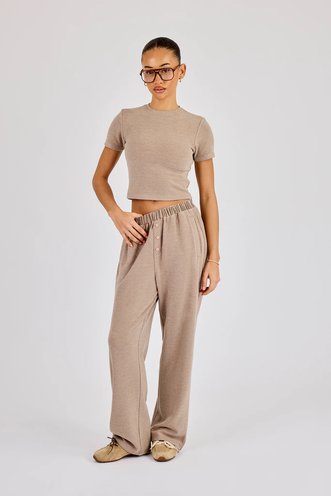 Peached Soft Touch Short Sleeve Top - Taupe - Image 4