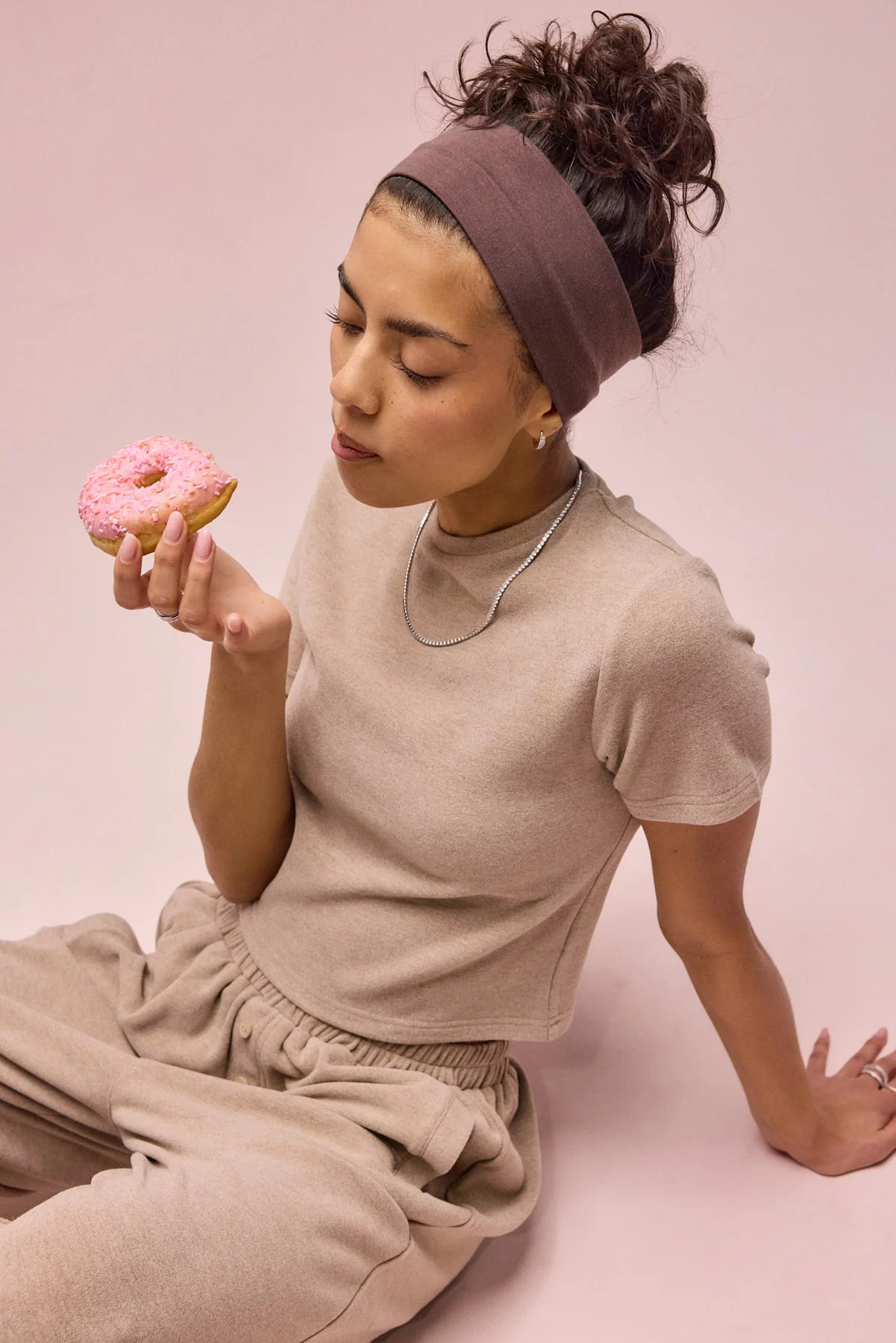 Peached Soft Touch Short Sleeve Top & Trouser - Taupe - Image 2