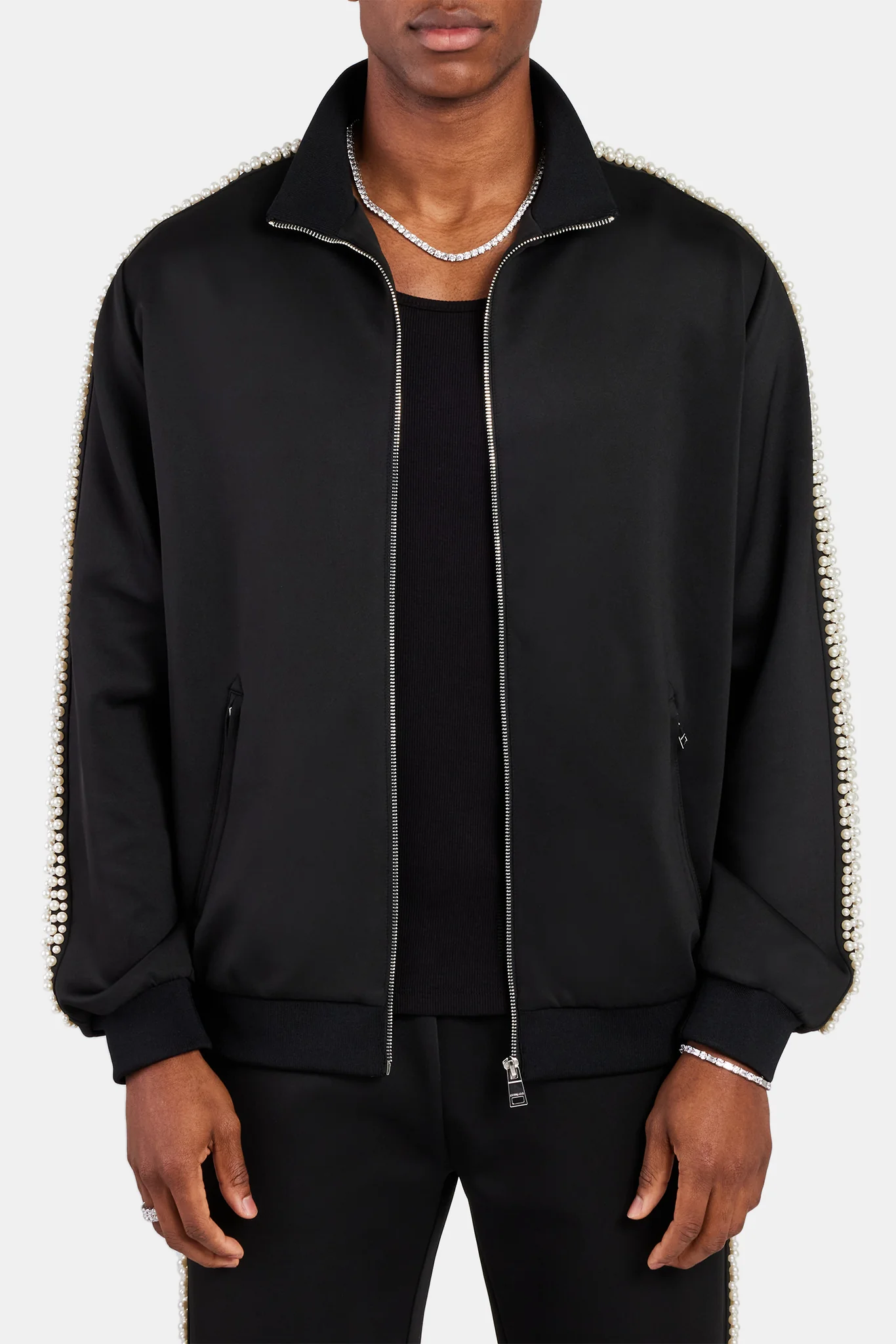 Pearl Detail Track Jacket - Black - Image 2