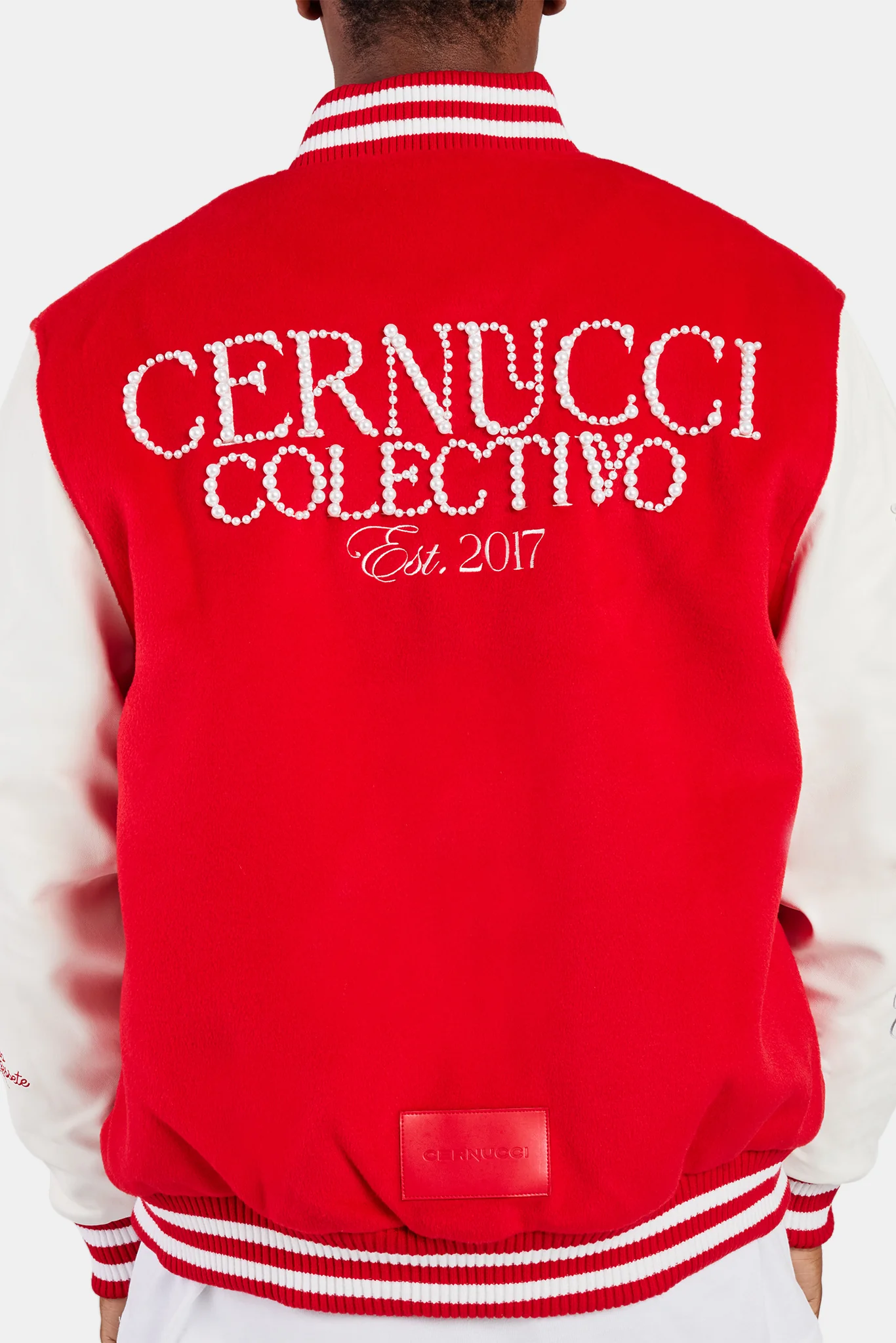 Pearl Embellished Bomber Jacket - Red - Image 2
