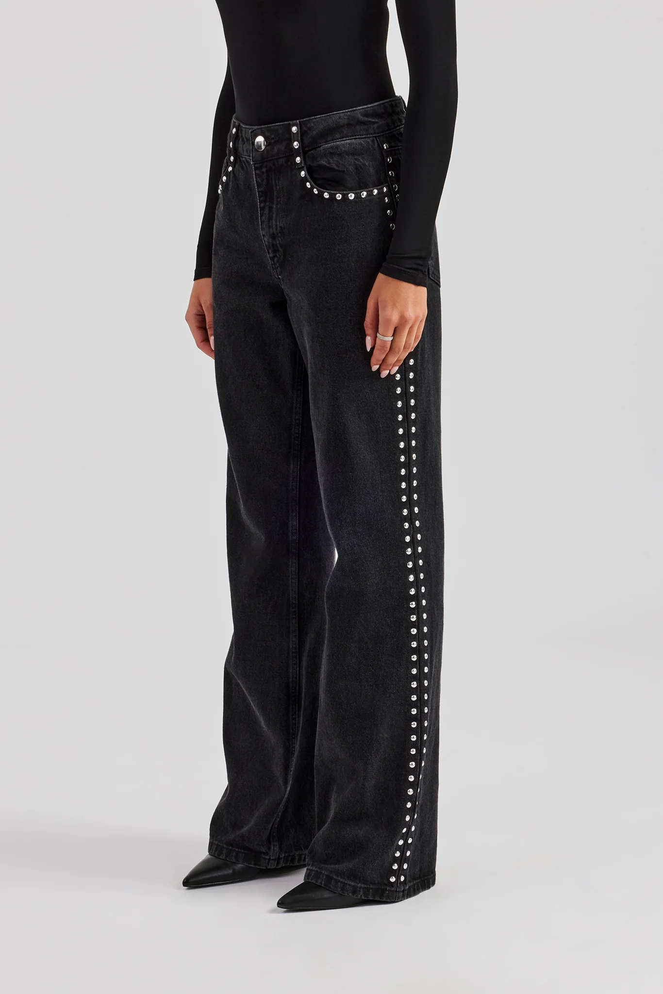 Stud Flare Jean - Washed Black - Image 2