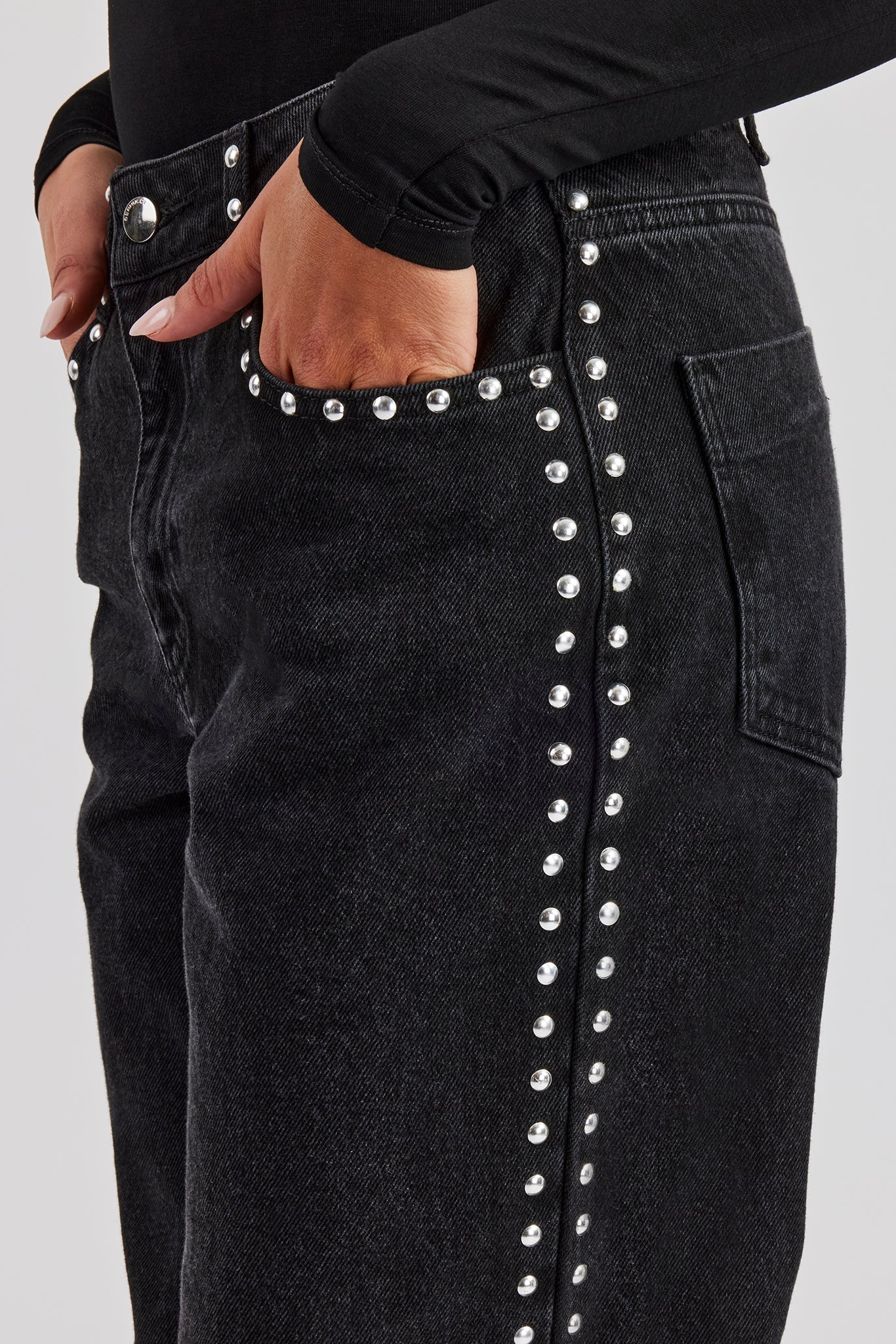 Stud Flare Jean - Washed Black - Image 3