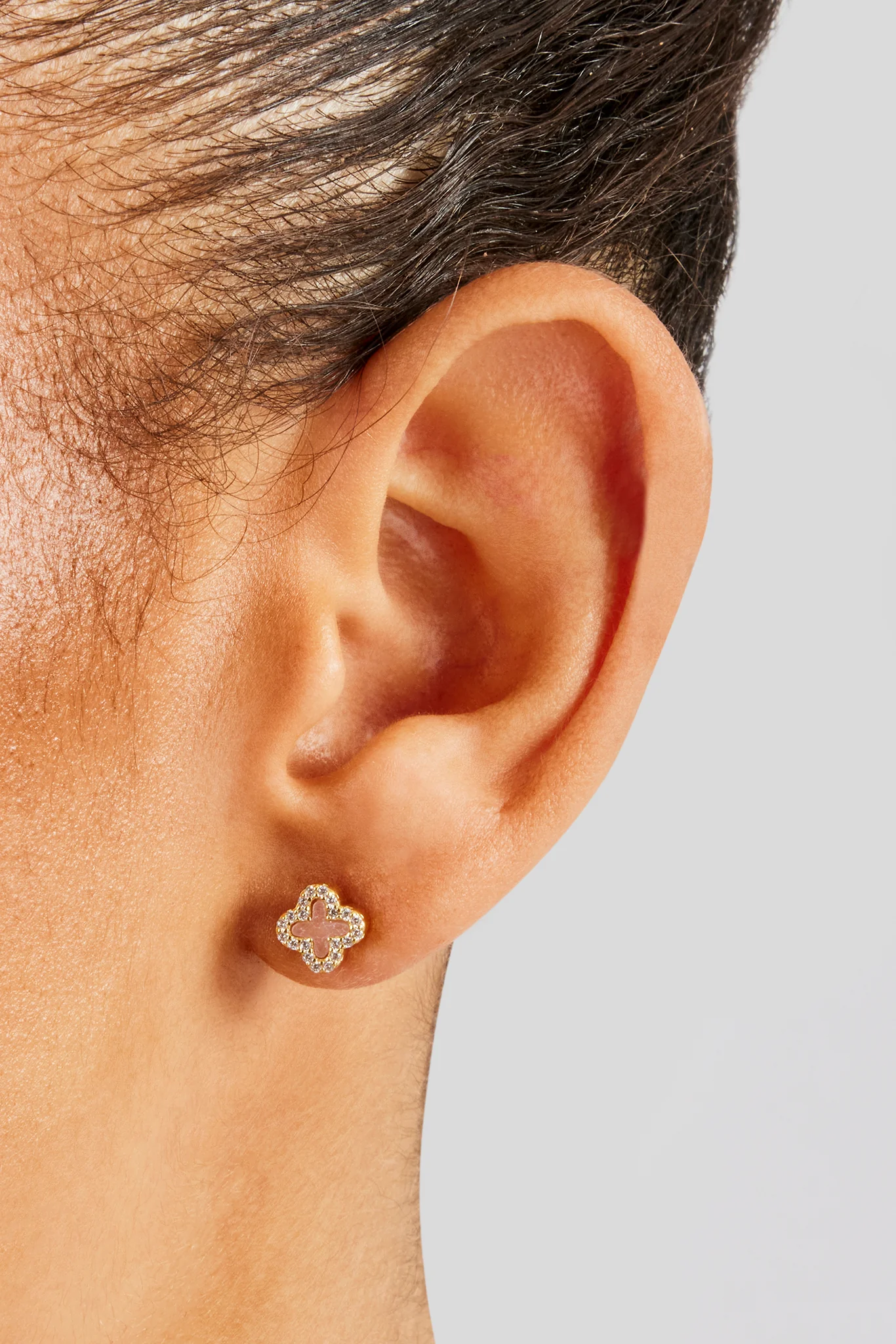 Pink Agate Iced Motif Stud Earrings - 8mm - Image 2