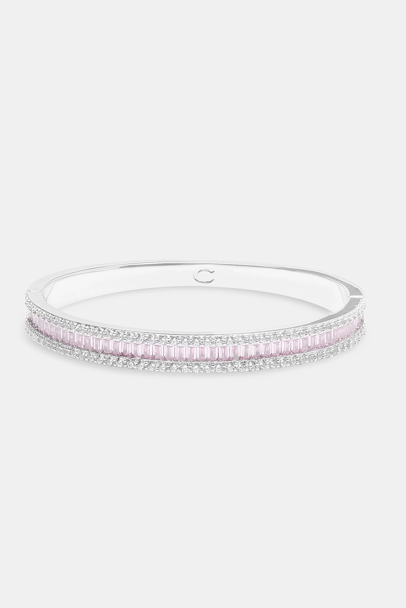 Pink Baguette Stone Bangle - White 8mm - Image 2