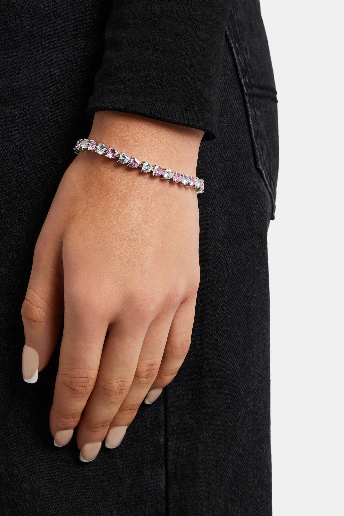 Pink & Clear Heart Tennis Bracelet - White - 5mm