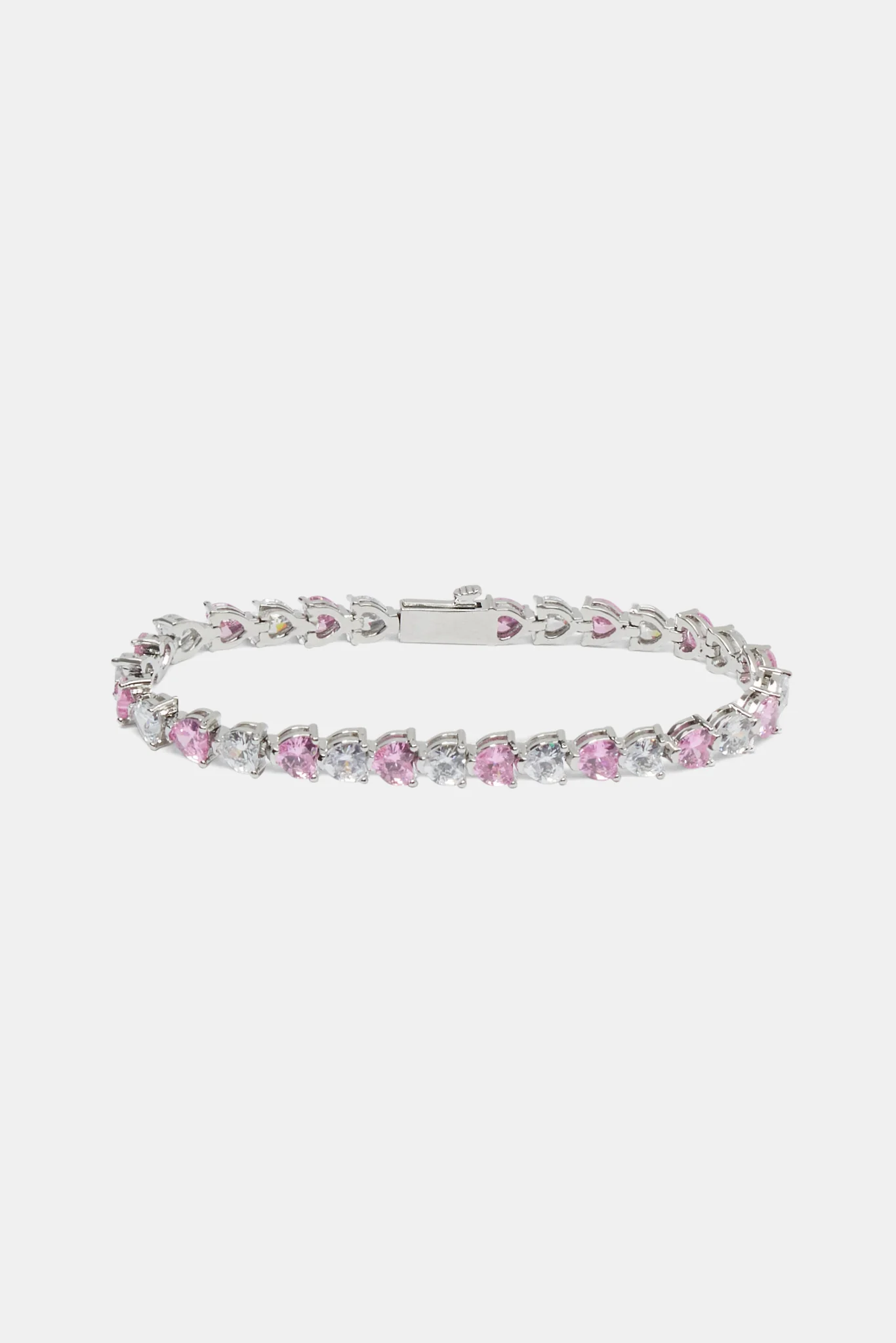 Pink & Clear Heart Tennis Bracelet - White - 5mm - Image 2