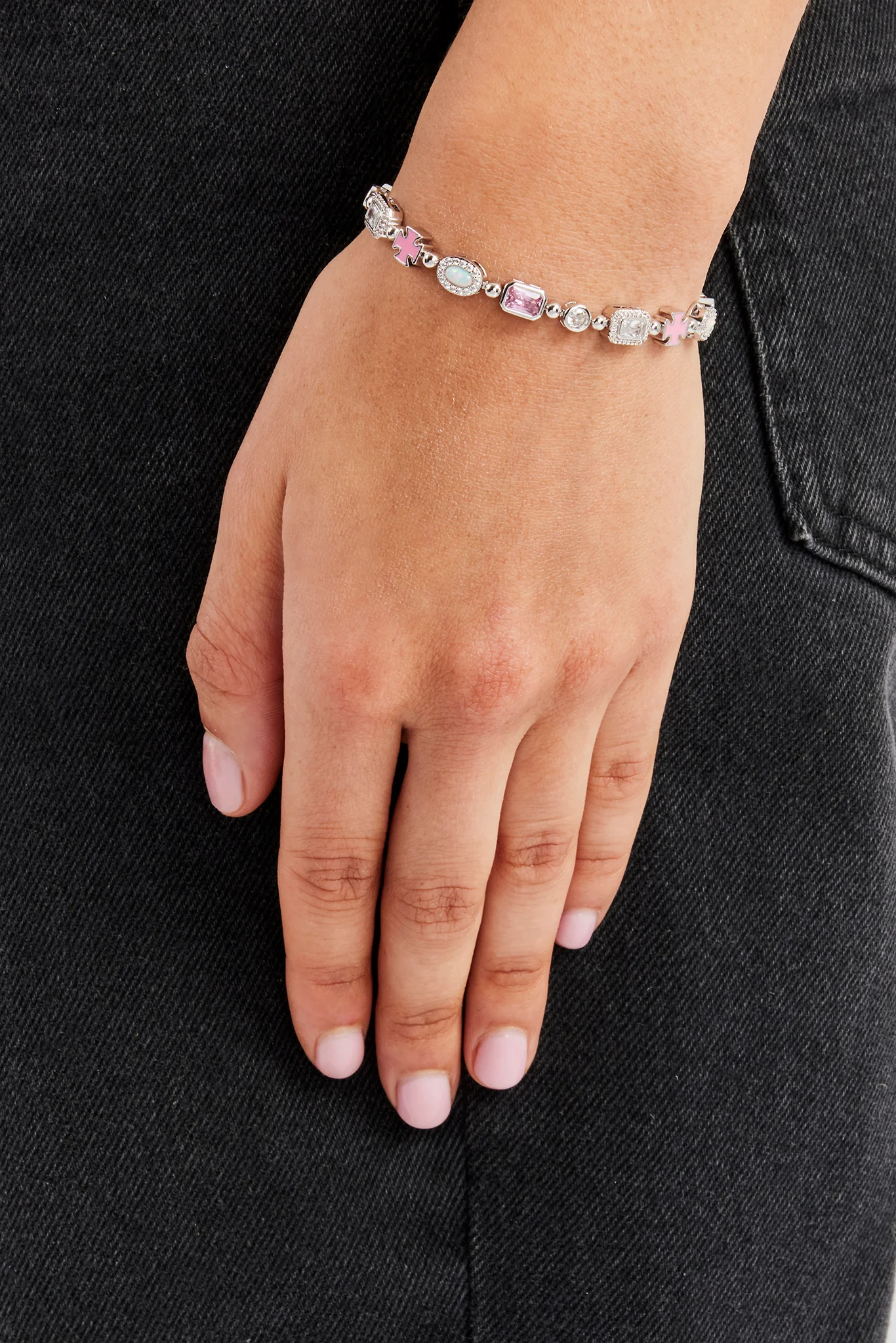 Pink & Clear Multi Gemstone Bracelet - 6mm - Image 2