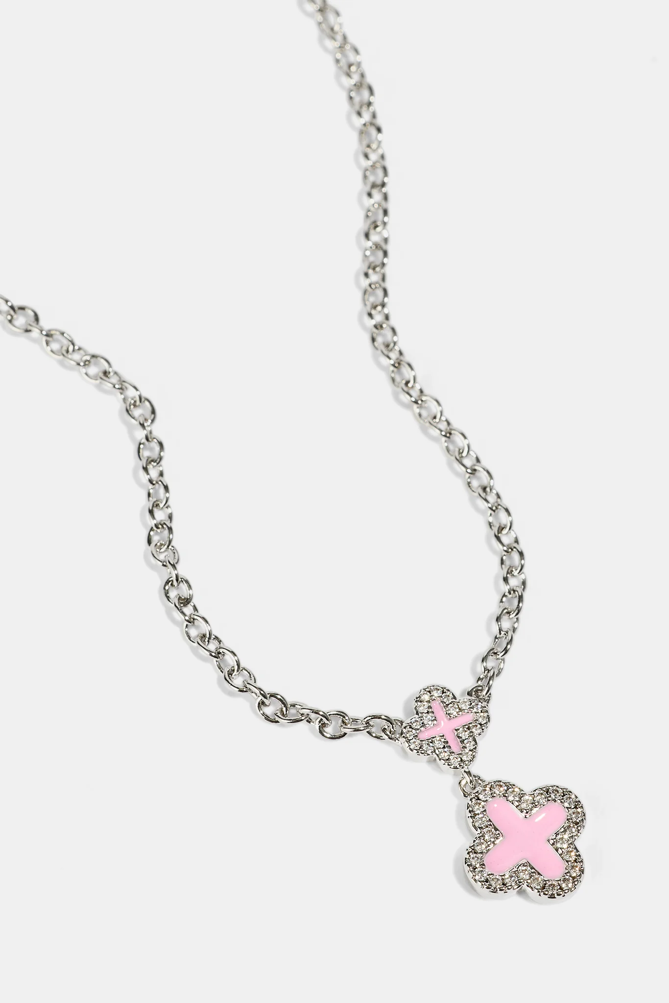 Pink Double Motif Necklace - 10mm - White - Image 3