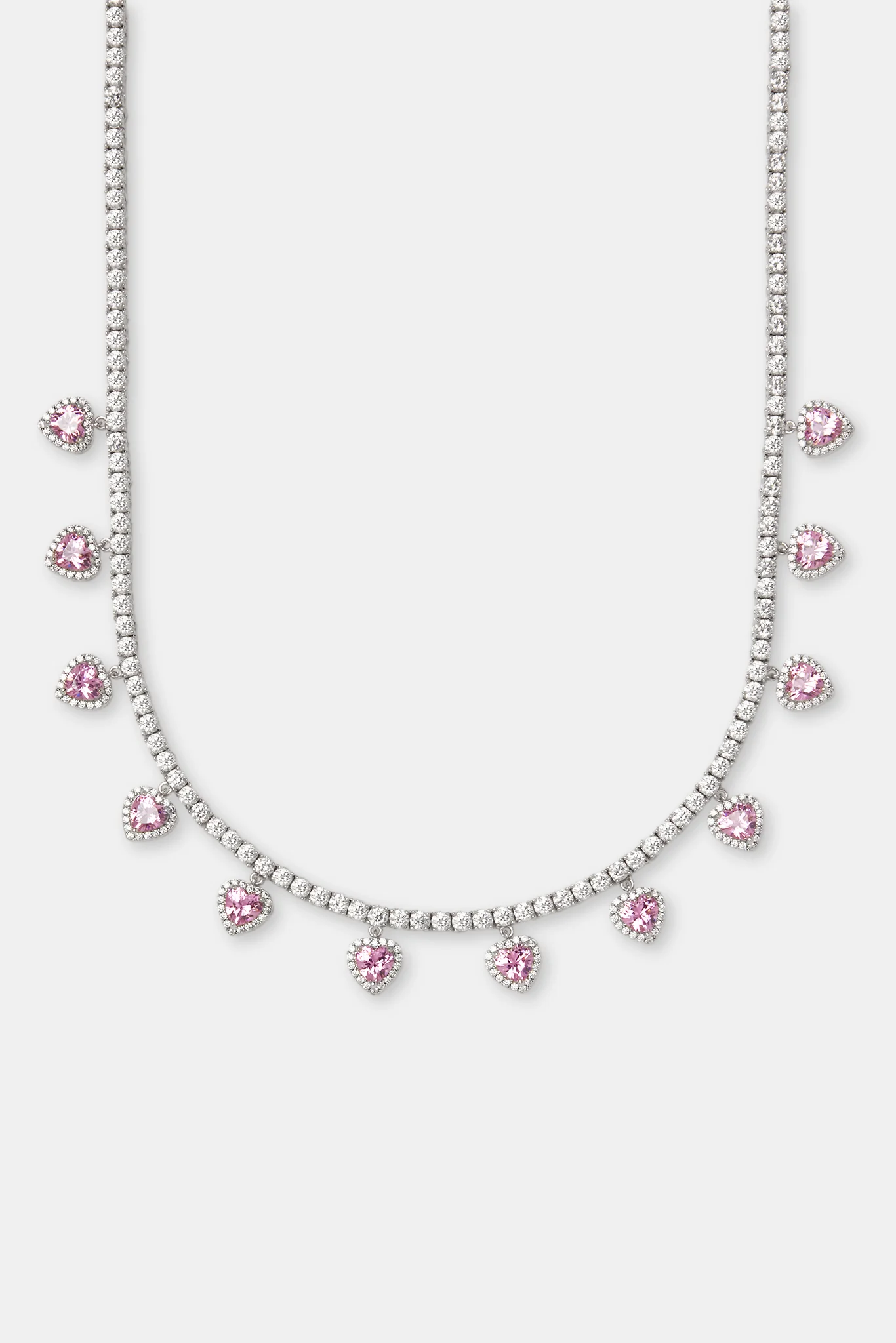 Pink Drop Heart Gemstone Tennis Chain - 3mm - Image 2