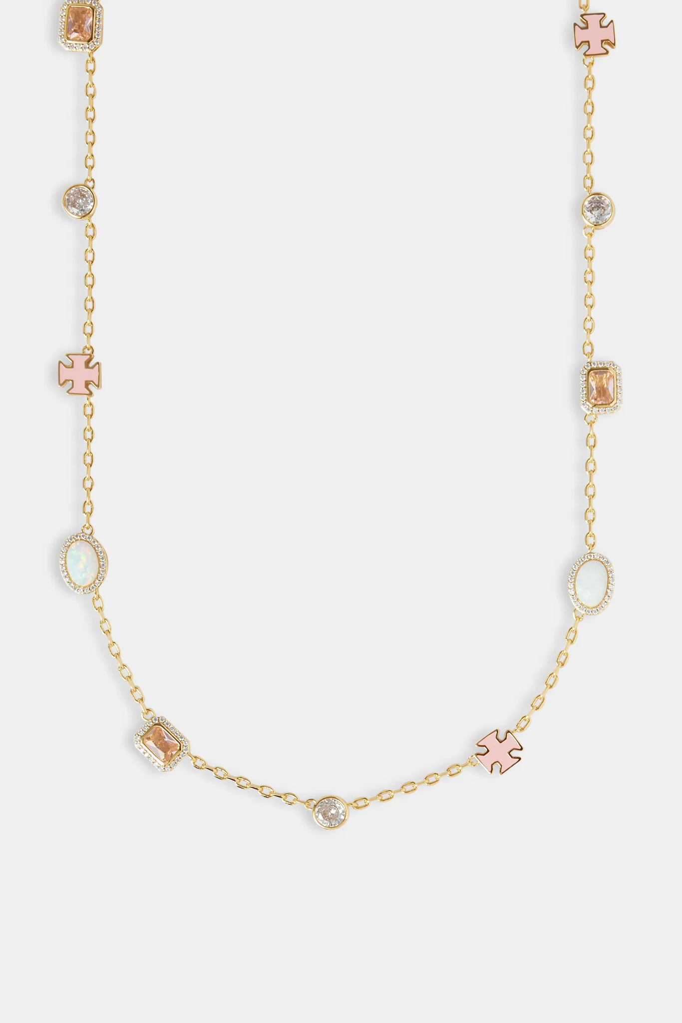 Pink Enamel Cross & Gemstone Rolo Necklace - 10mm - Image 2