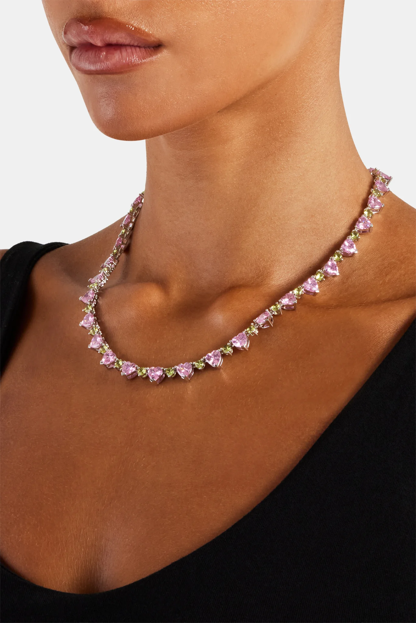 Pink & Green Heart Tennis Chain - 8mm - Image 3