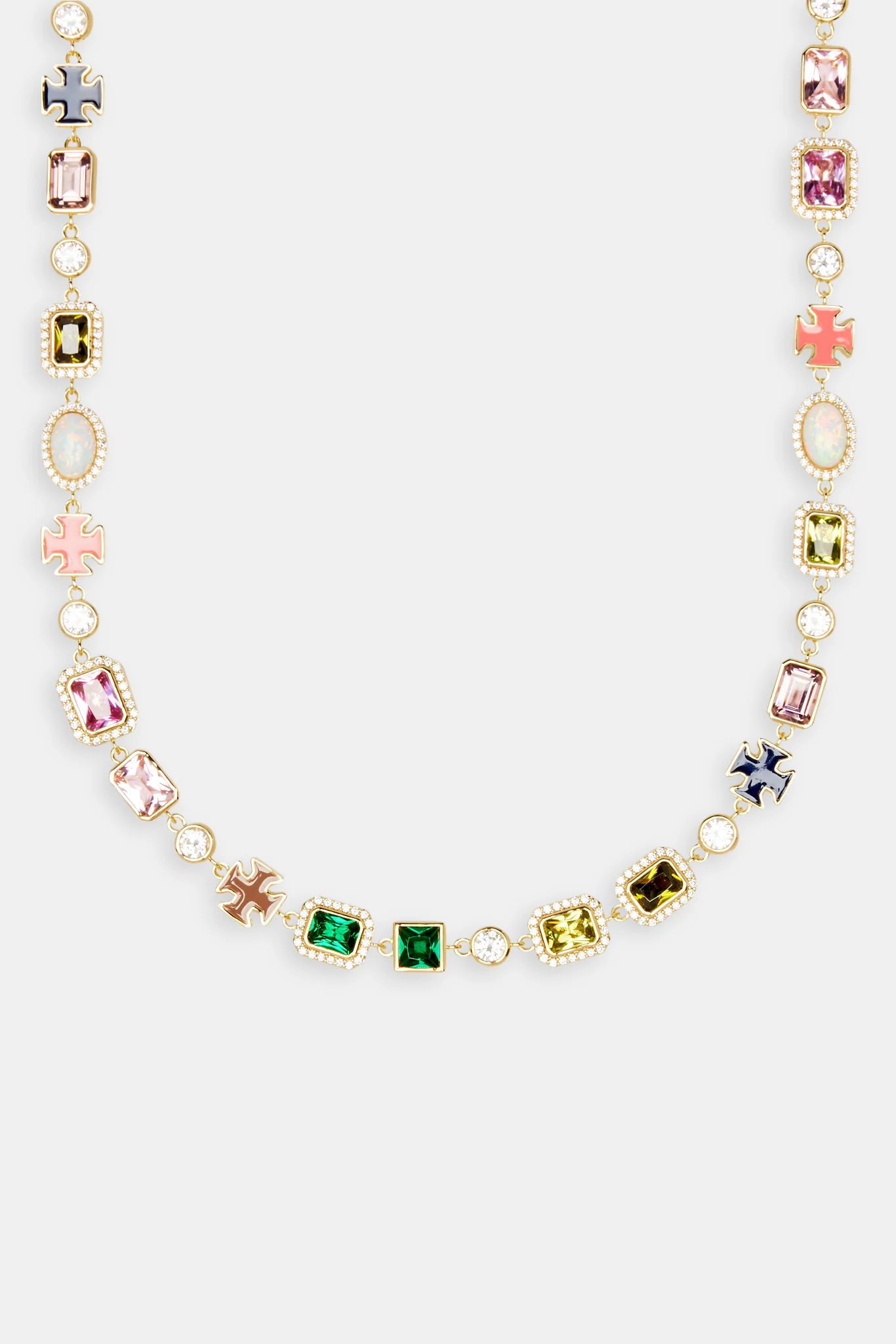 Pink & Green Multi Gem Stone Motif Necklace & Bracelet  - Gold - Image 2