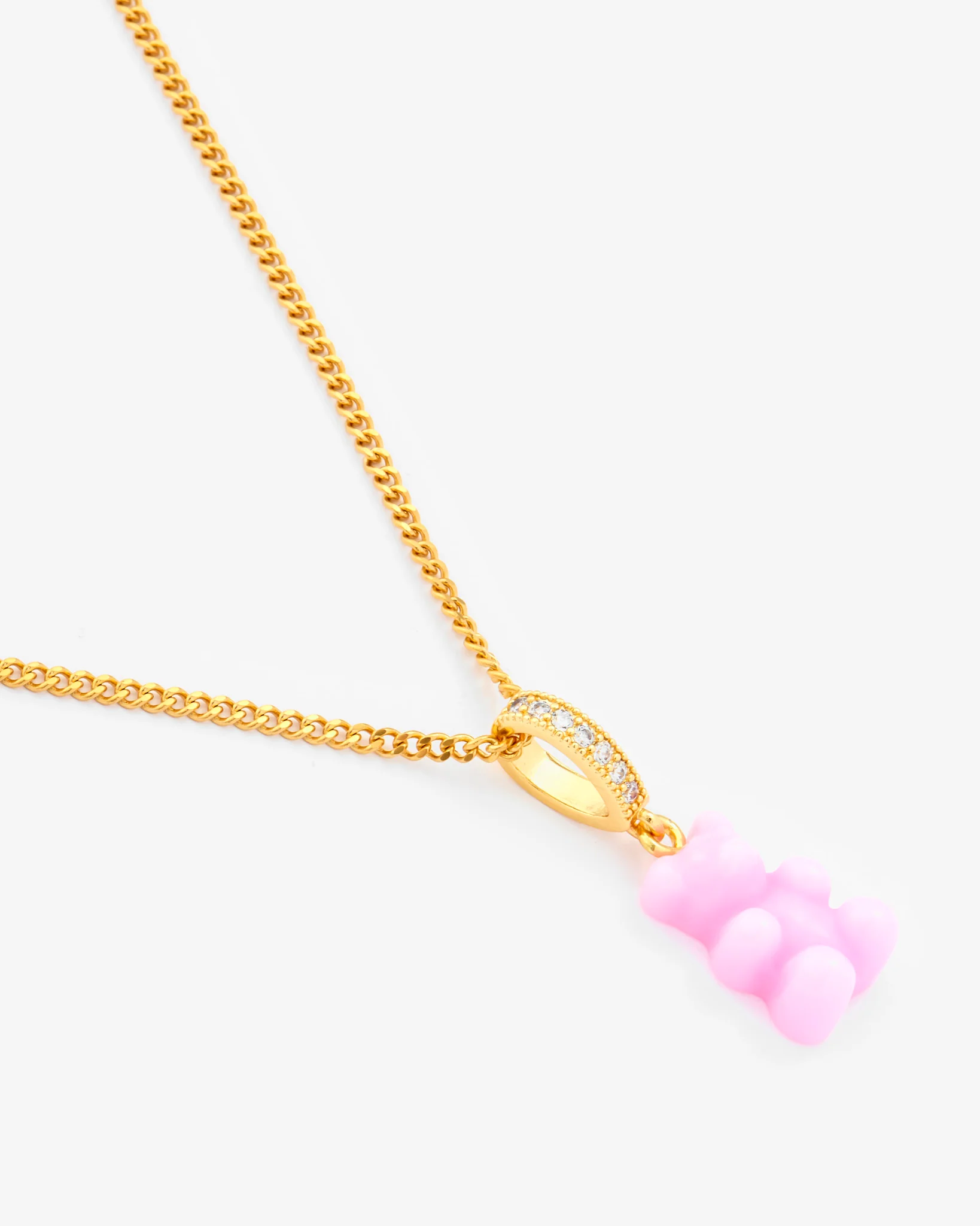 Pink Gummy Bear Pendant Necklace - Gold - Image 3