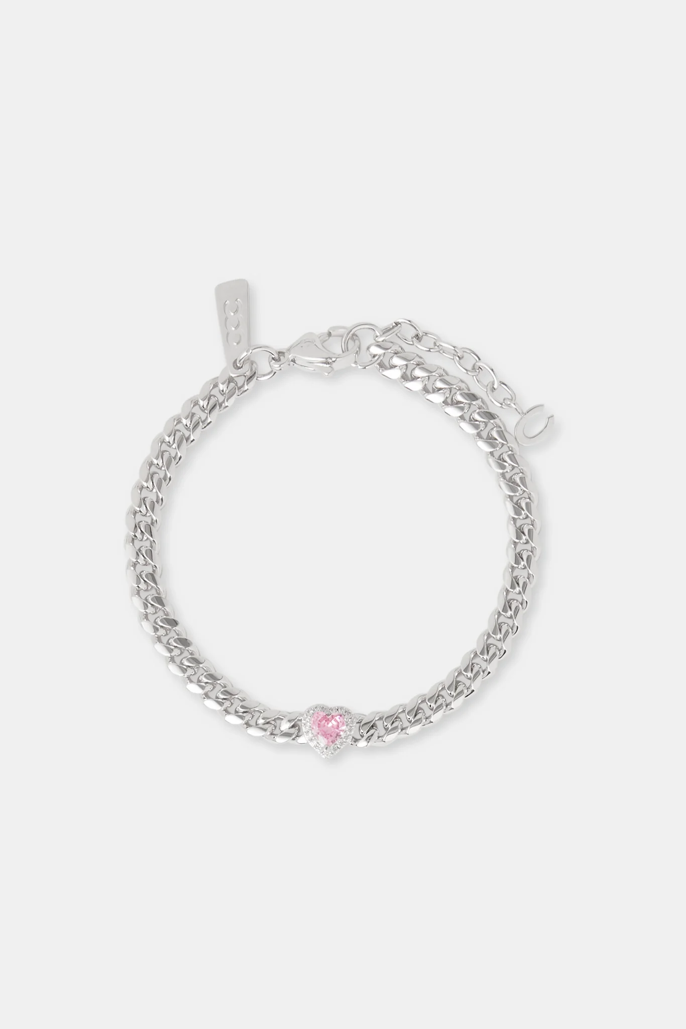 Pink Heart Cuban Bracelet - 5mm - Image 2