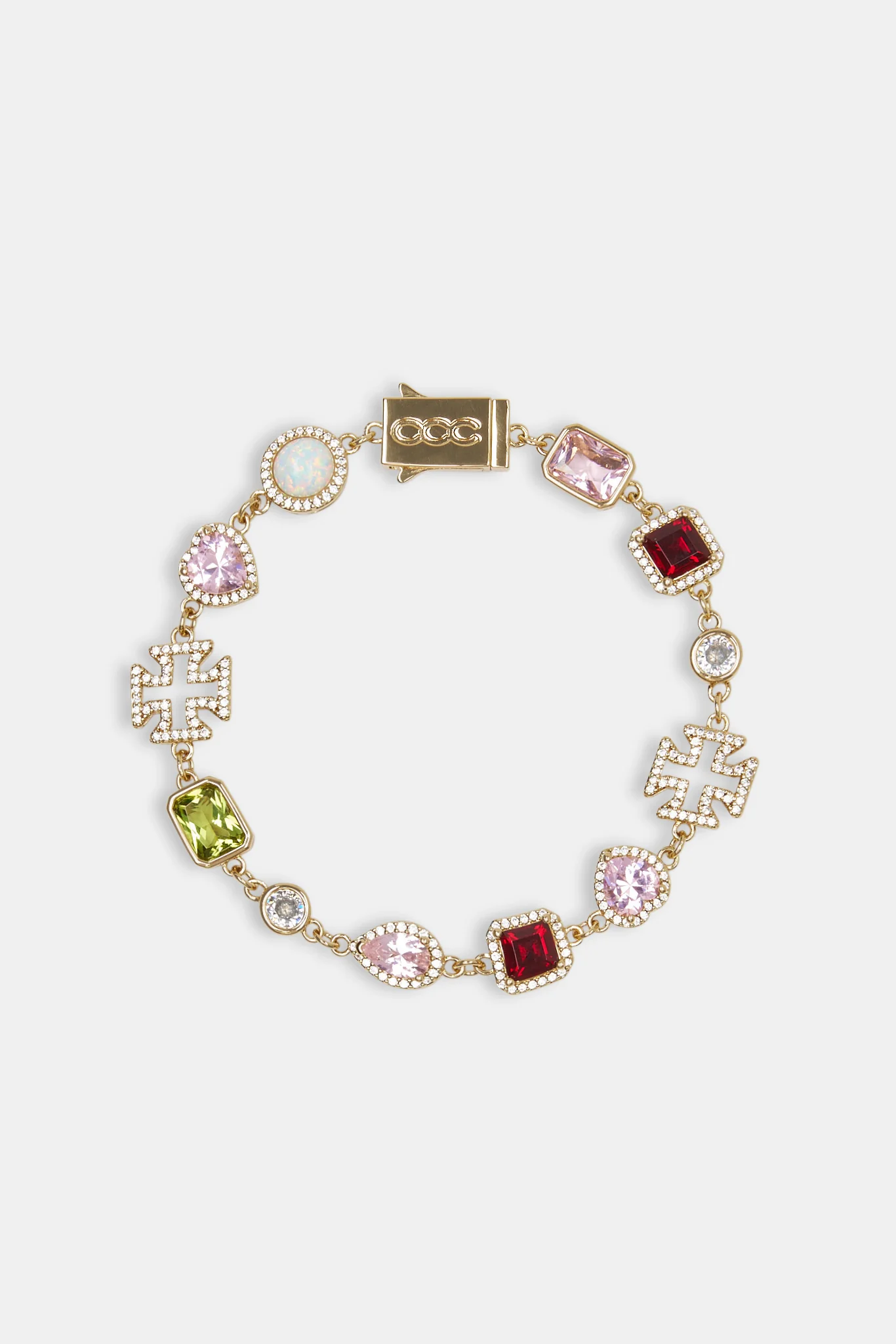 Pink Heart Multi Gem Chain & Bracelet - Gold - 10mm - Image 3