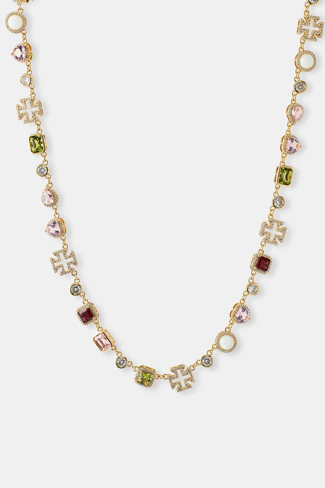 Pink Heart Multi Gem Chain - Gold - 10mm - Image 2