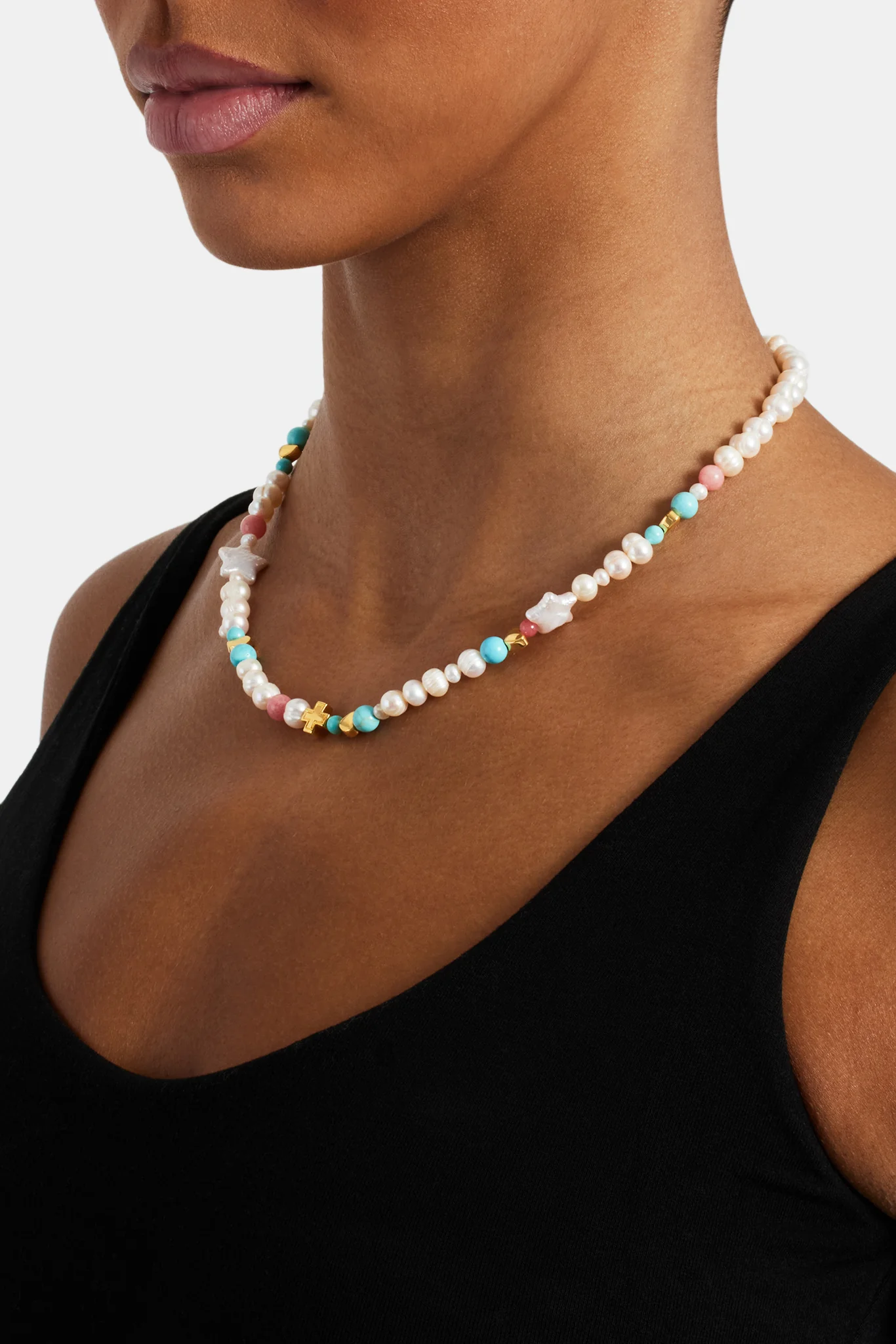 Pink Motif Freshwater Pearl Necklace - 6mm - Image 3