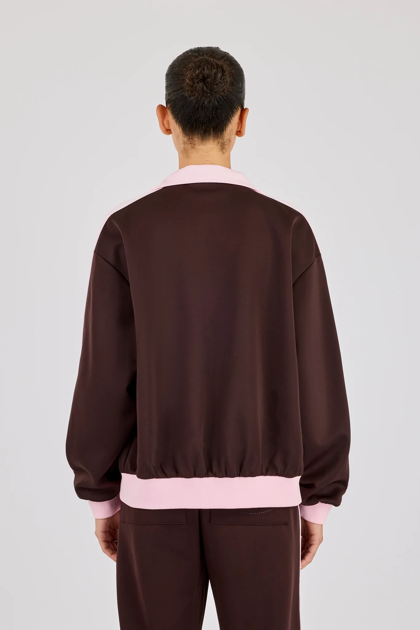 Pink Rib Contrast Panel Track Top - Chocolate - Image 4