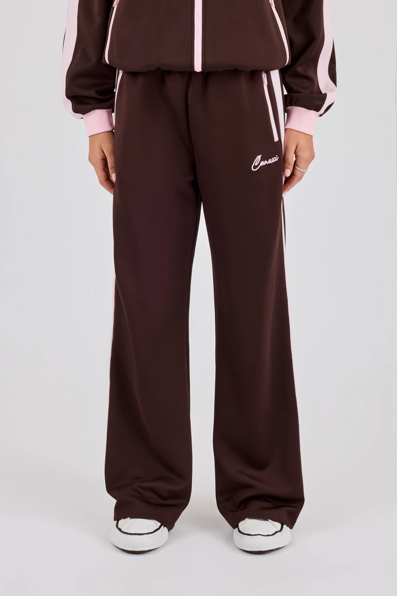 Pink Rib Contrast Track Pant - Chocolate - Image 2