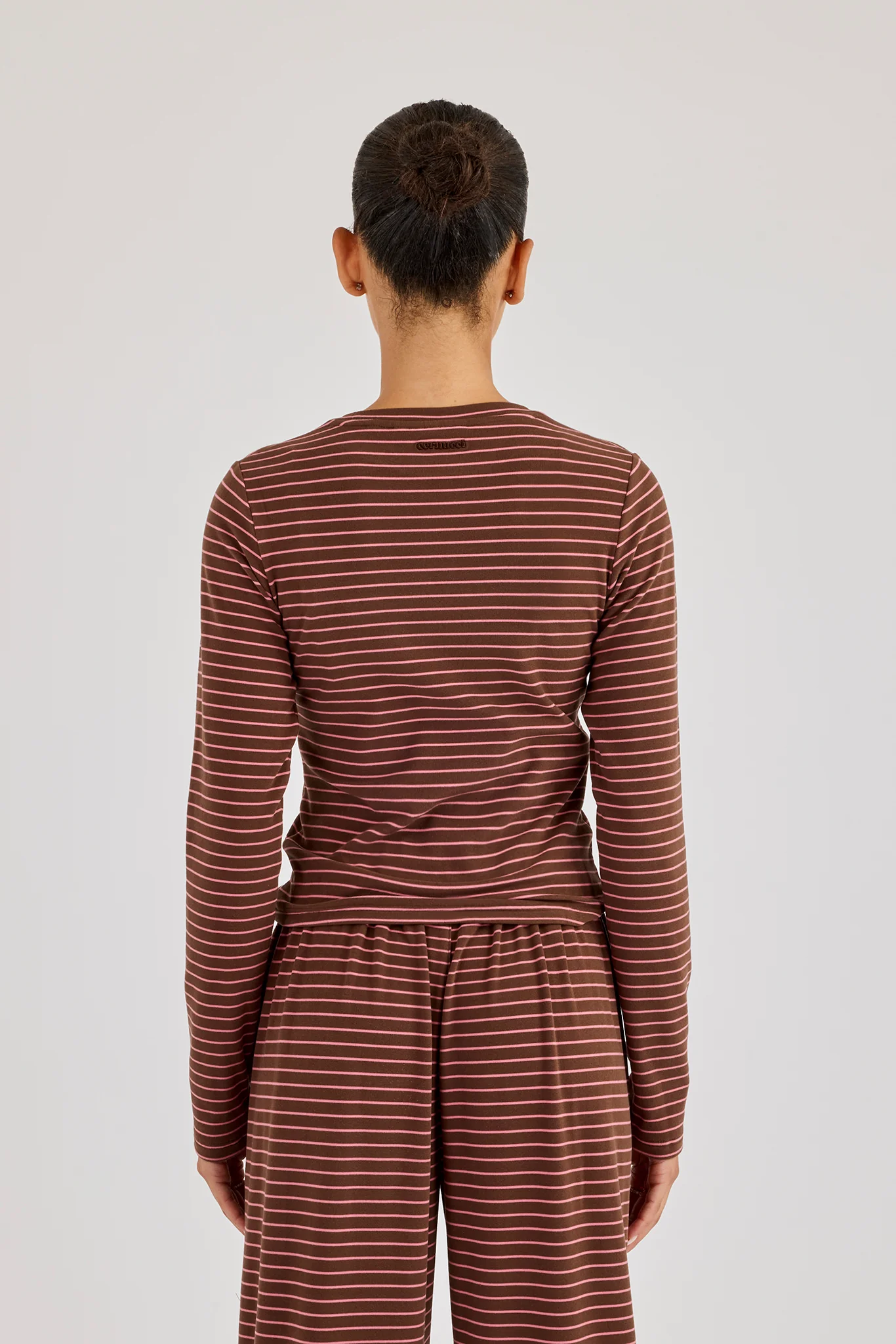 Pink Stripe Soft Touch Long Sleeve Top - Chocolate - Image 3
